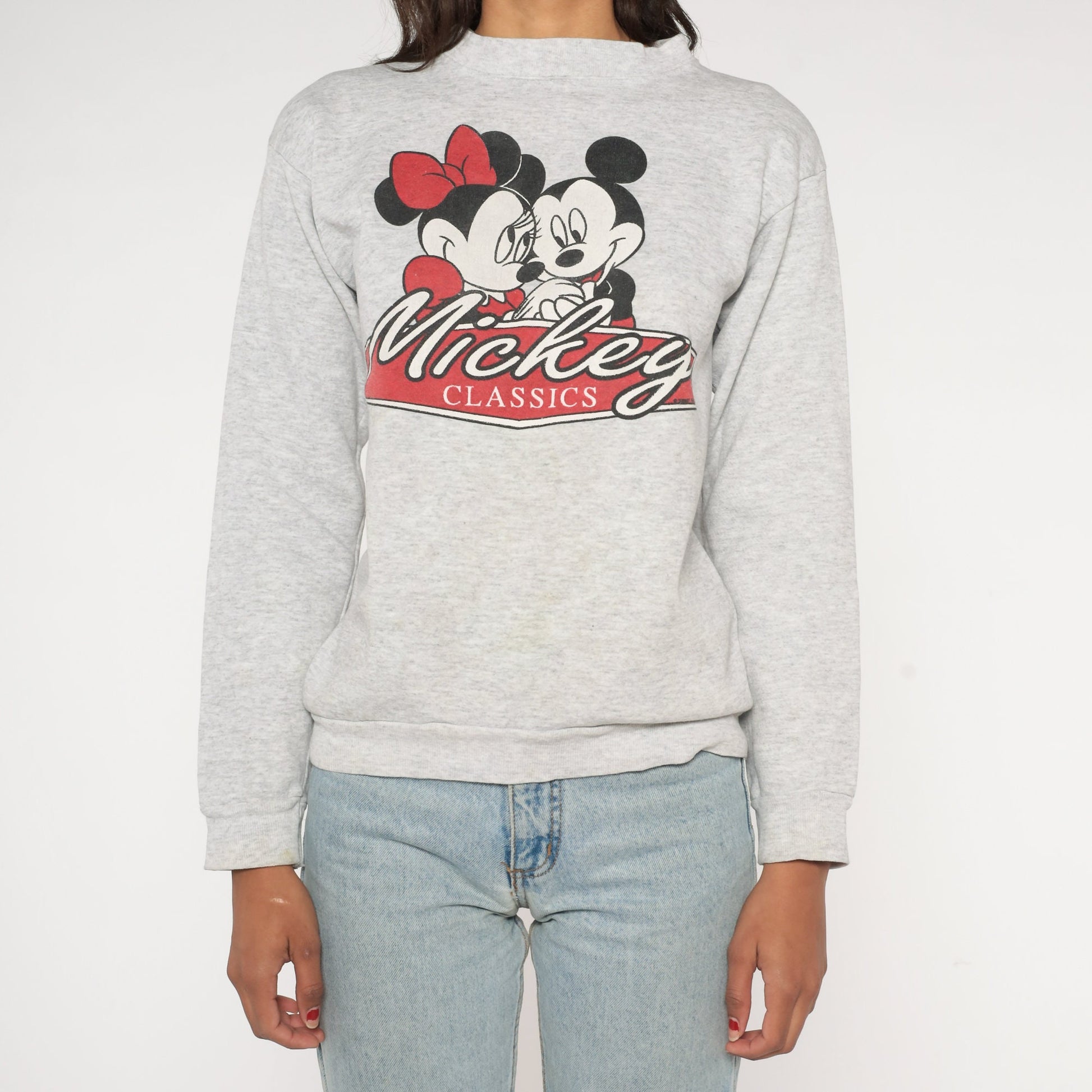 90s Disney Mickey Minnie Mouse Sweatshirt Heather Grey Cartoon Small S