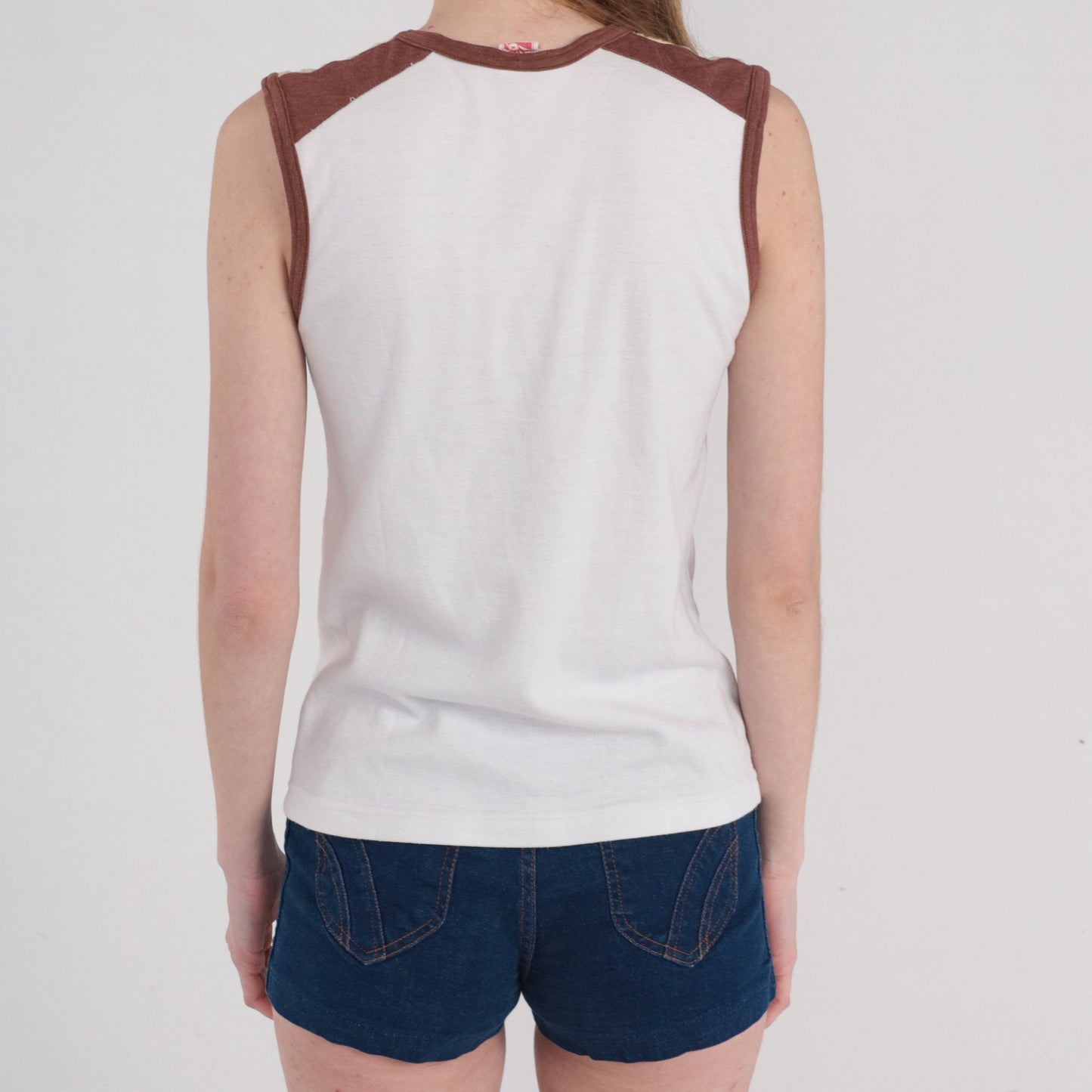 70s Harvey's Ski Surf Diving Orca Whale Tank Top White Ringer Small