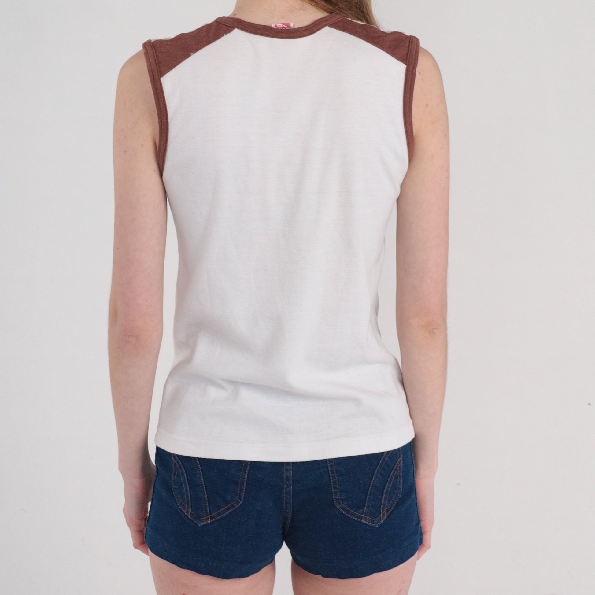 70s Harvey's Ski Surf Diving Orca Whale Tank Top White Ringer Small