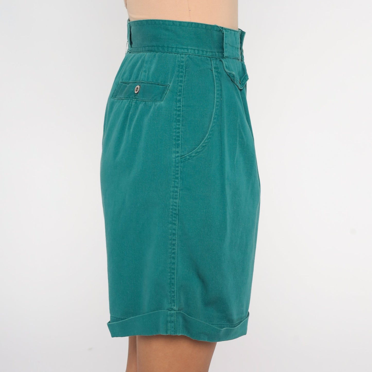 90s Great Land Apparel Green Pleated High-Waist Shorts Cotton Extra Small