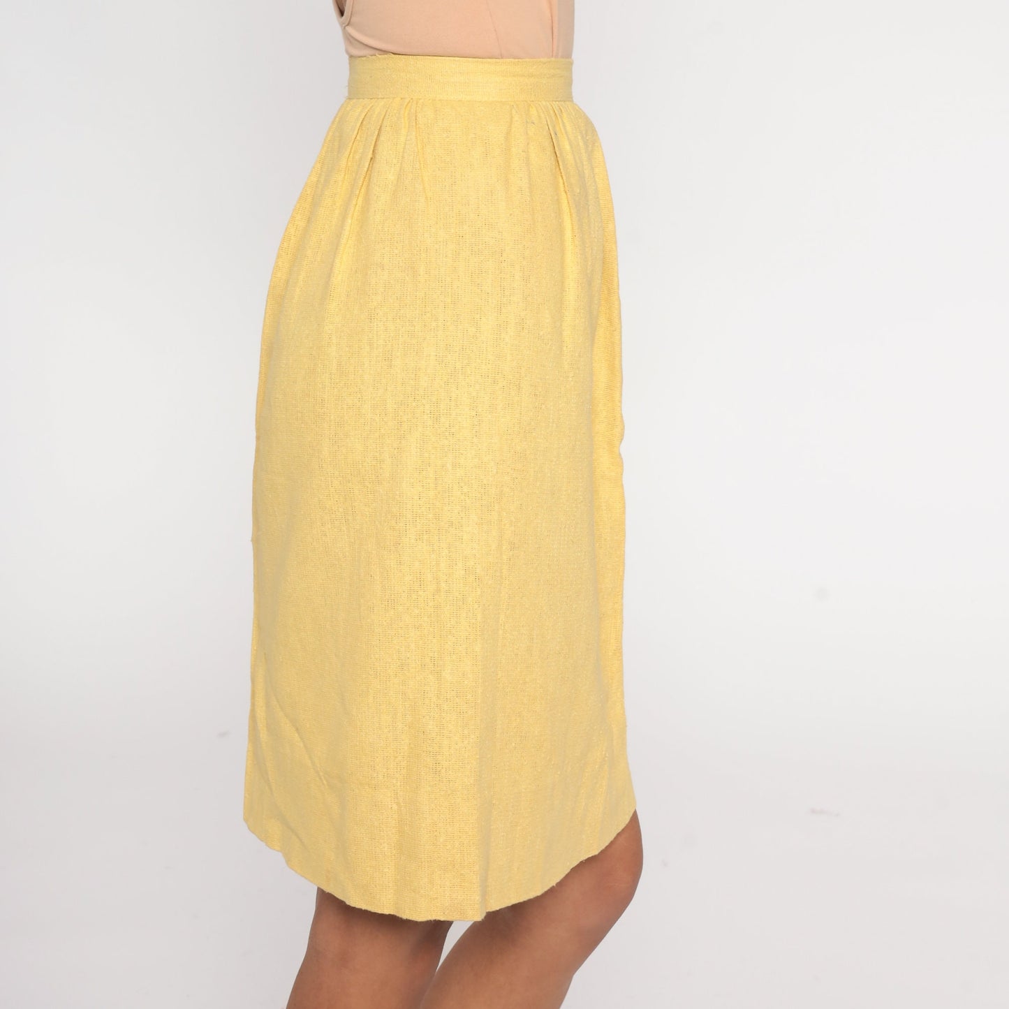 60s Yellow Pencil Skirt High Waisted Mini Linen XXS