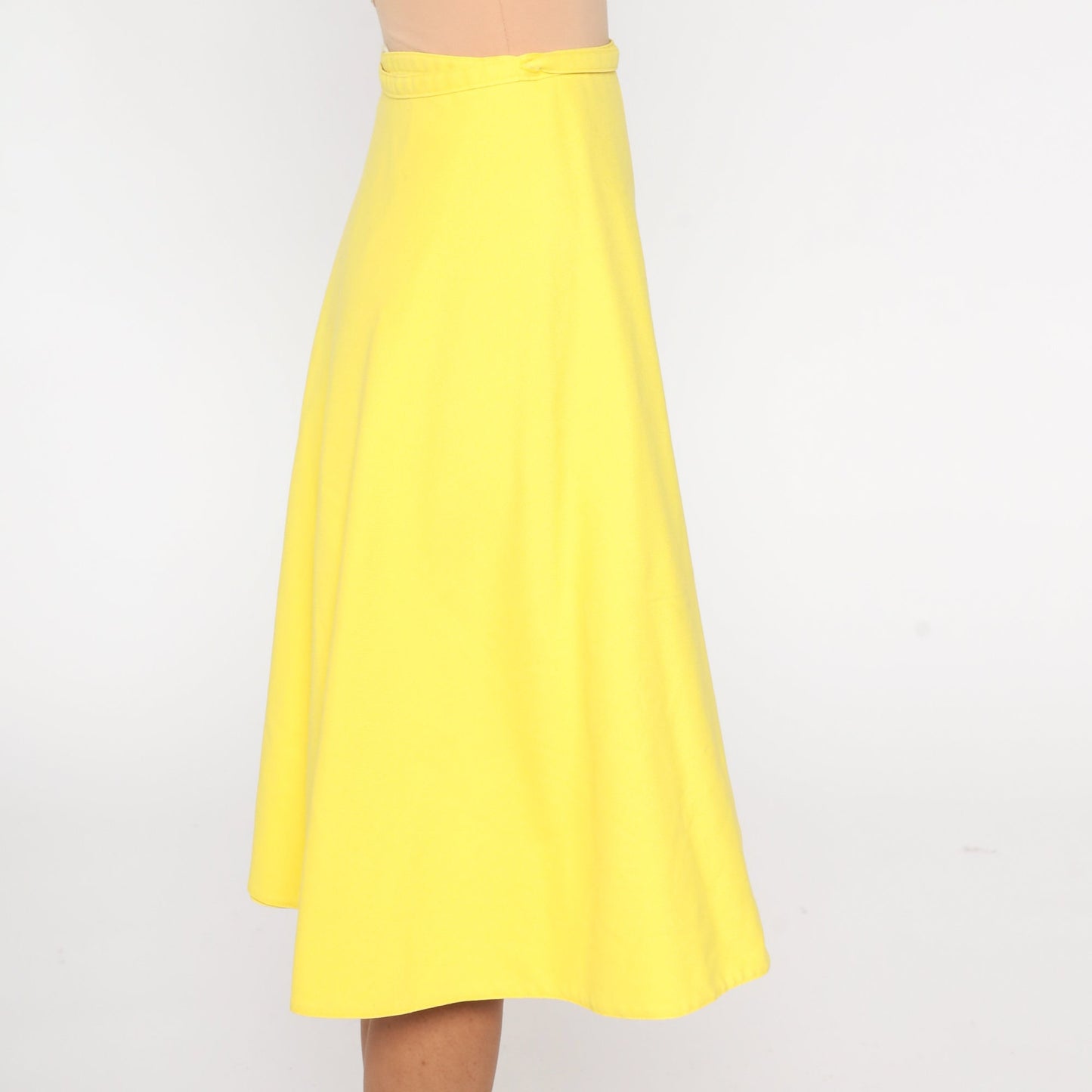 80s Yellow Wrap Skirt High Waisted Midi Cotton Blend Medium 8