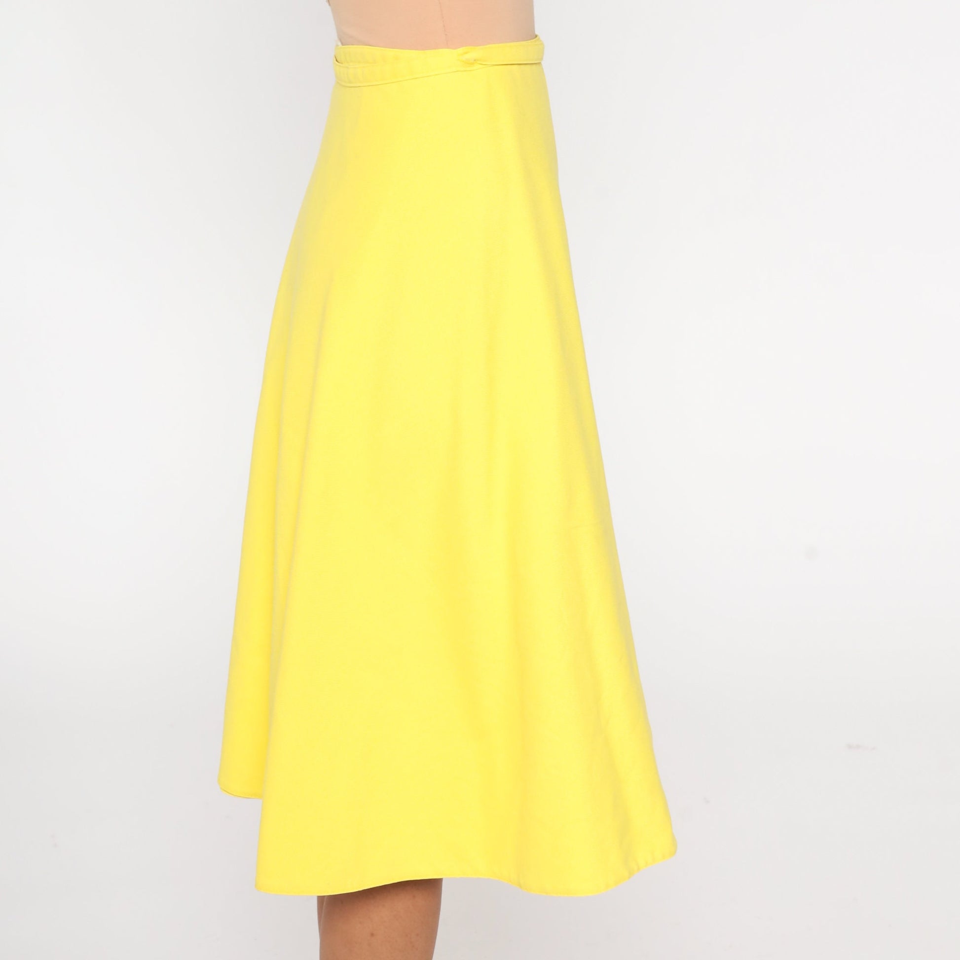80s Yellow Wrap Skirt High Waisted Midi Cotton Blend Medium 8