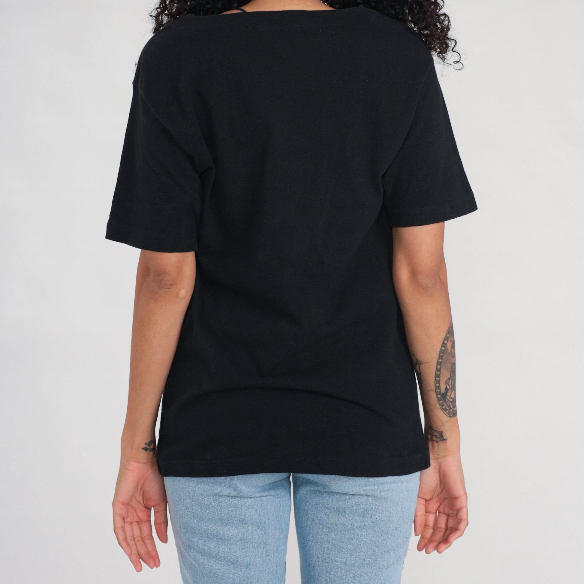 00s Safari Animal Embroidered T-Shirt Black Graphic Tee Small S