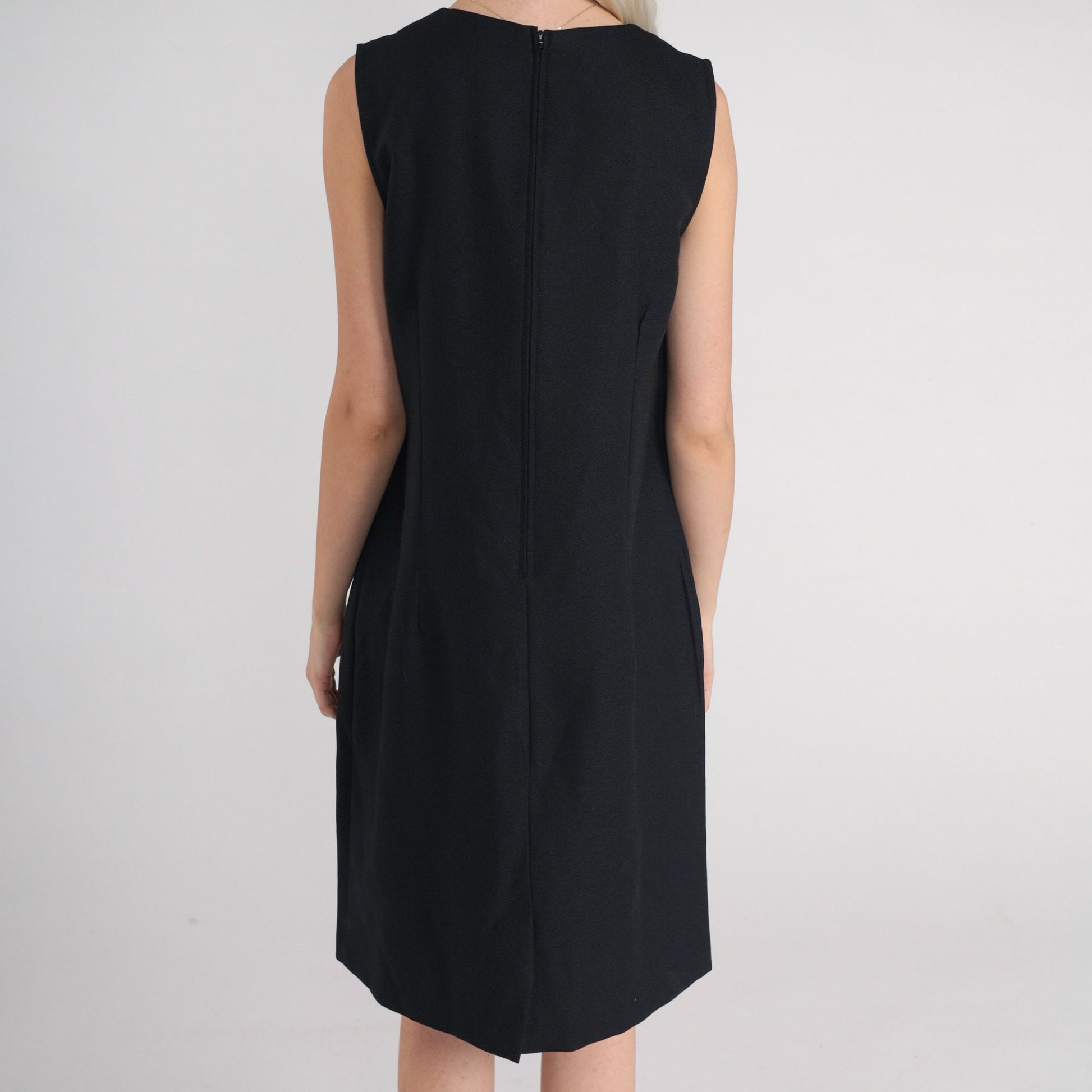 90s Black Shift Mini Dress Sleeveless Zipper Back Large