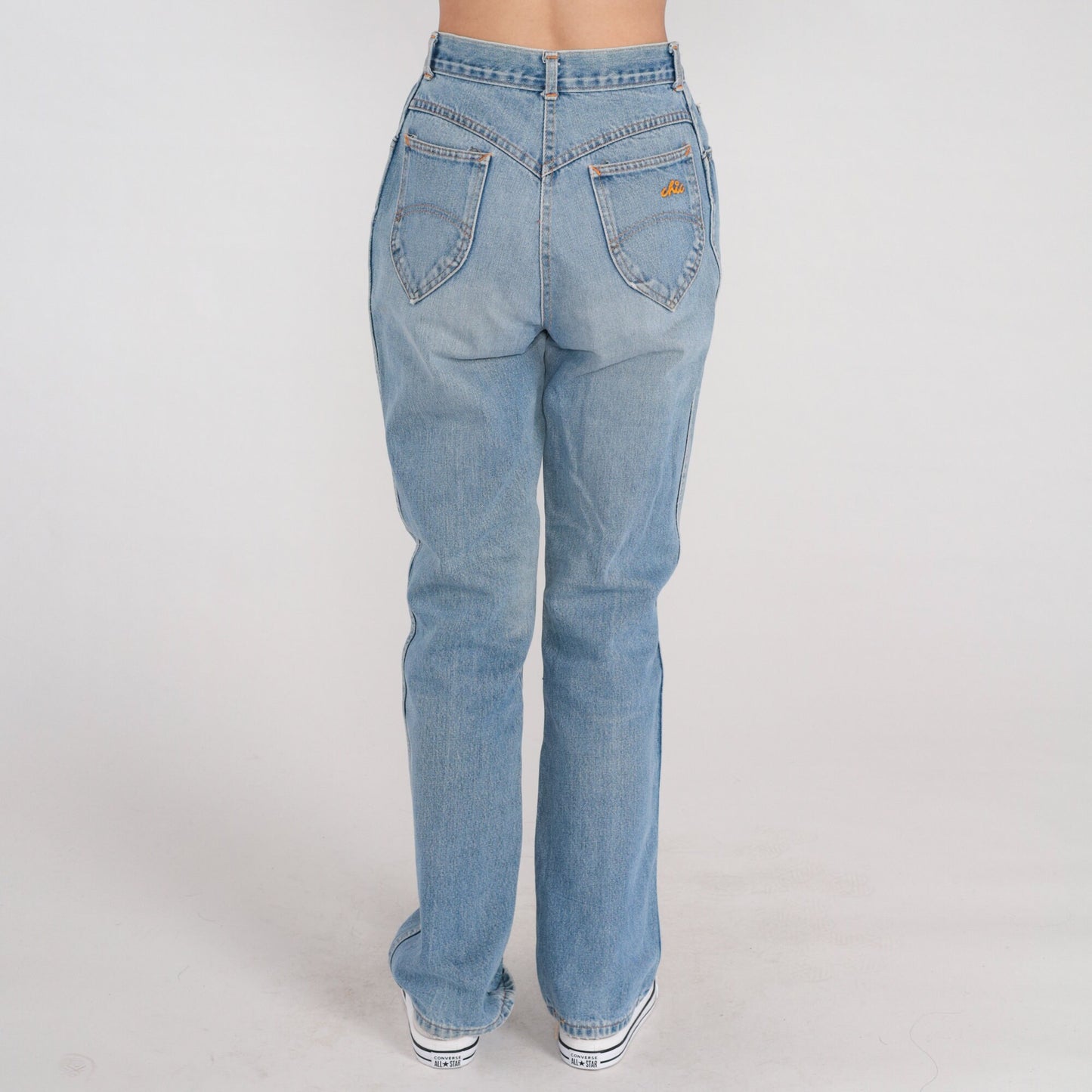 80s High Waisted Blue Denim Jeans Straight Leg Small S