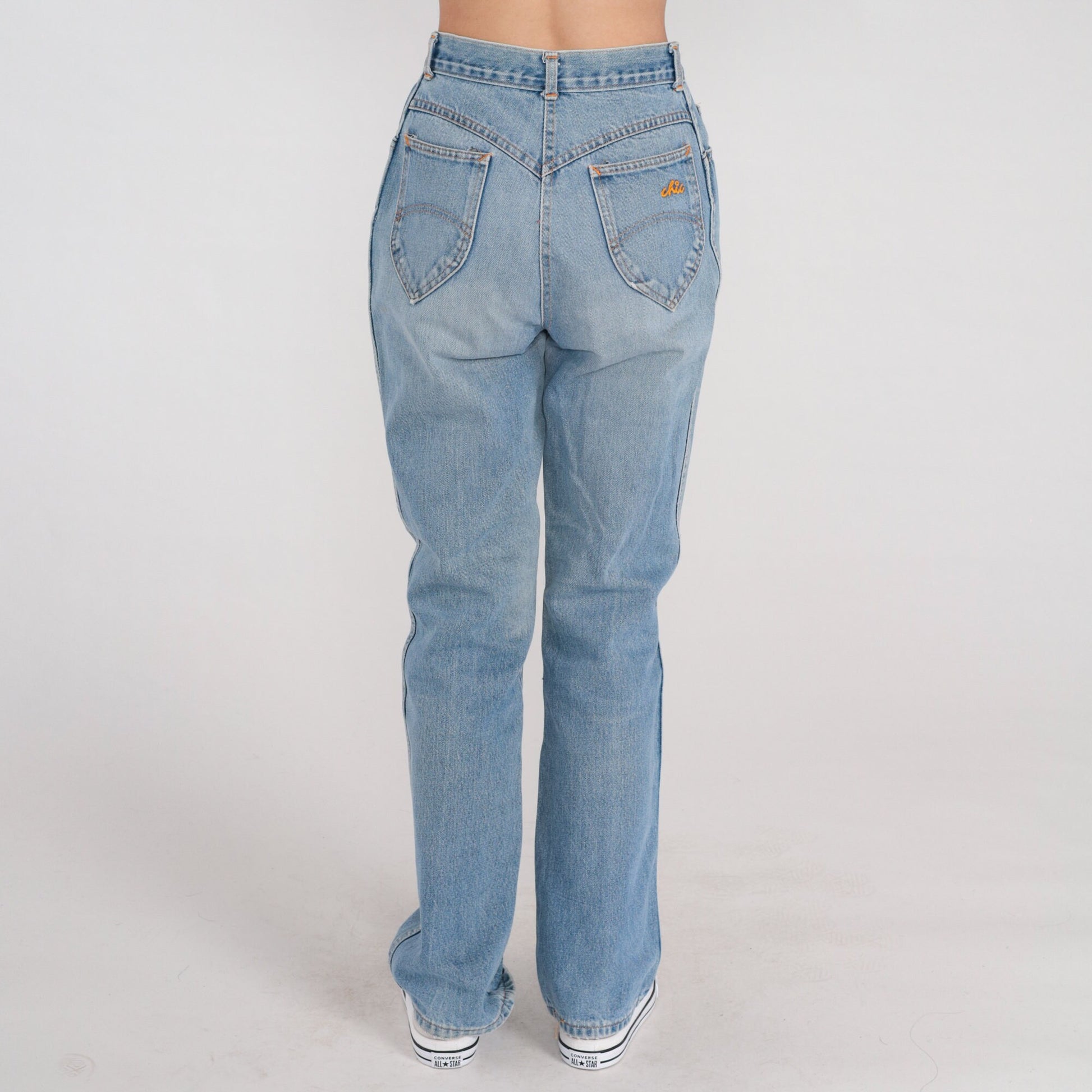 80s High Waisted Blue Denim Jeans Straight Leg Small S