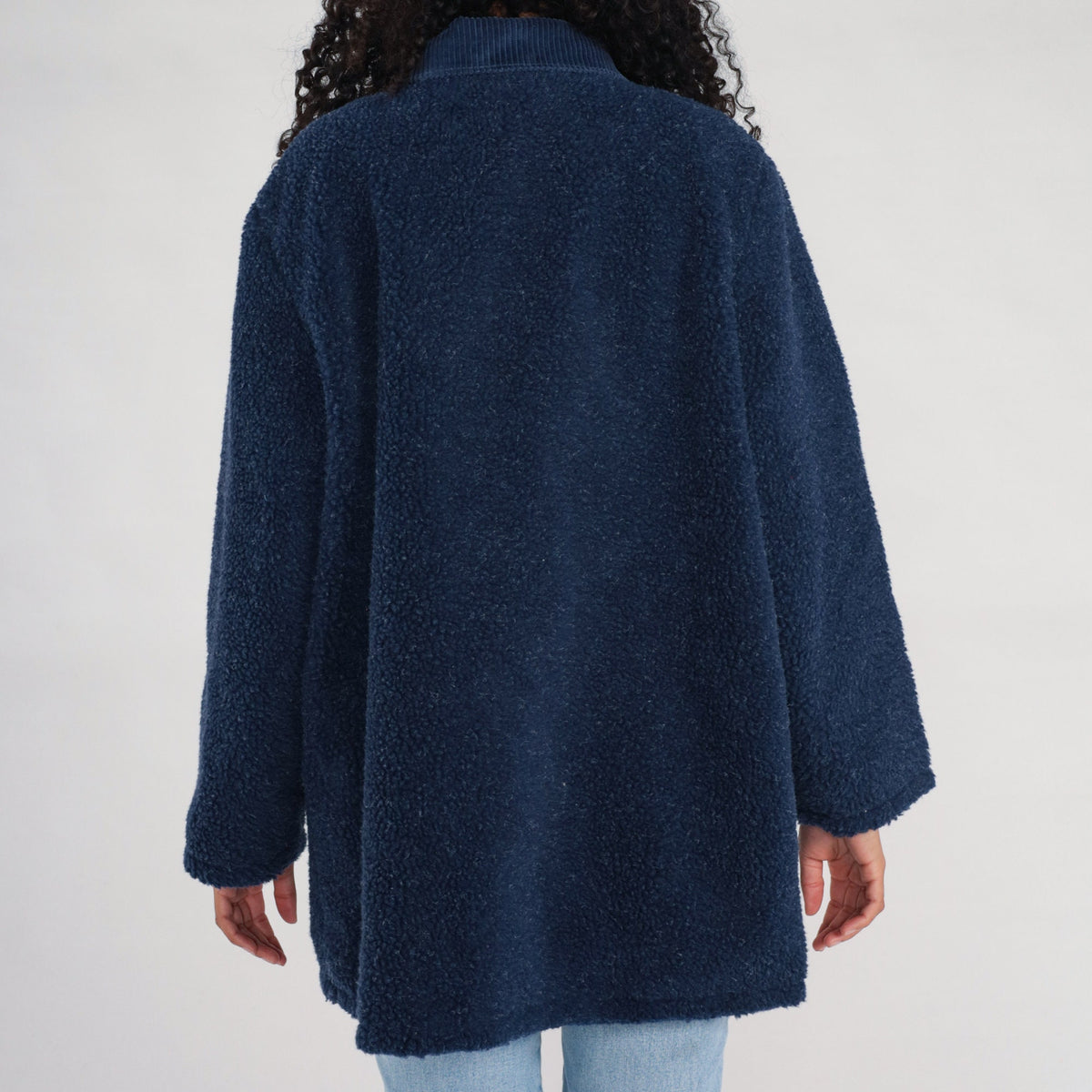 90s Reversible Fleece Jacket Navy Blue Corduroy Collar Extra Large 1X
