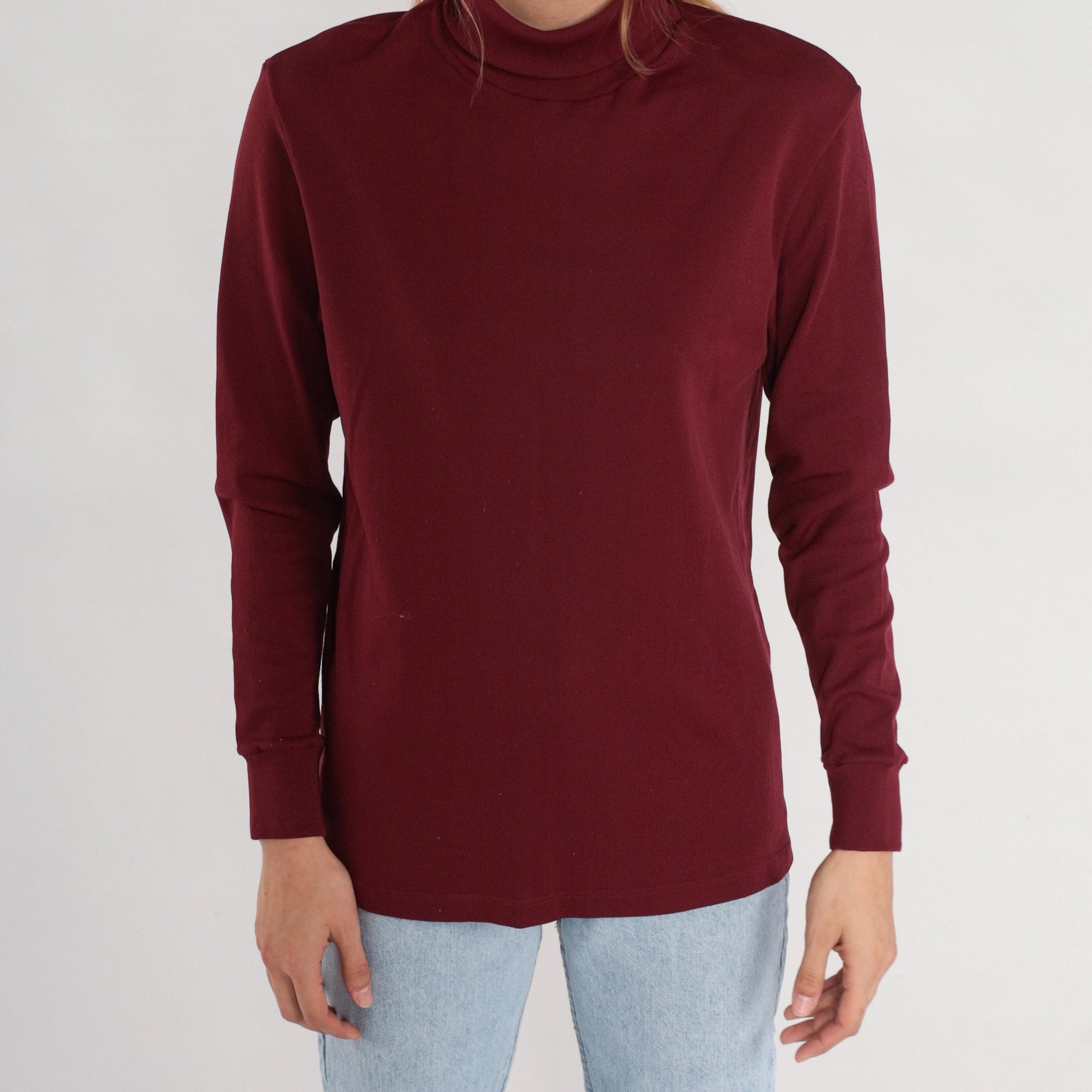 80s Burgundy Turtleneck Long Sleeve Shirt Medium