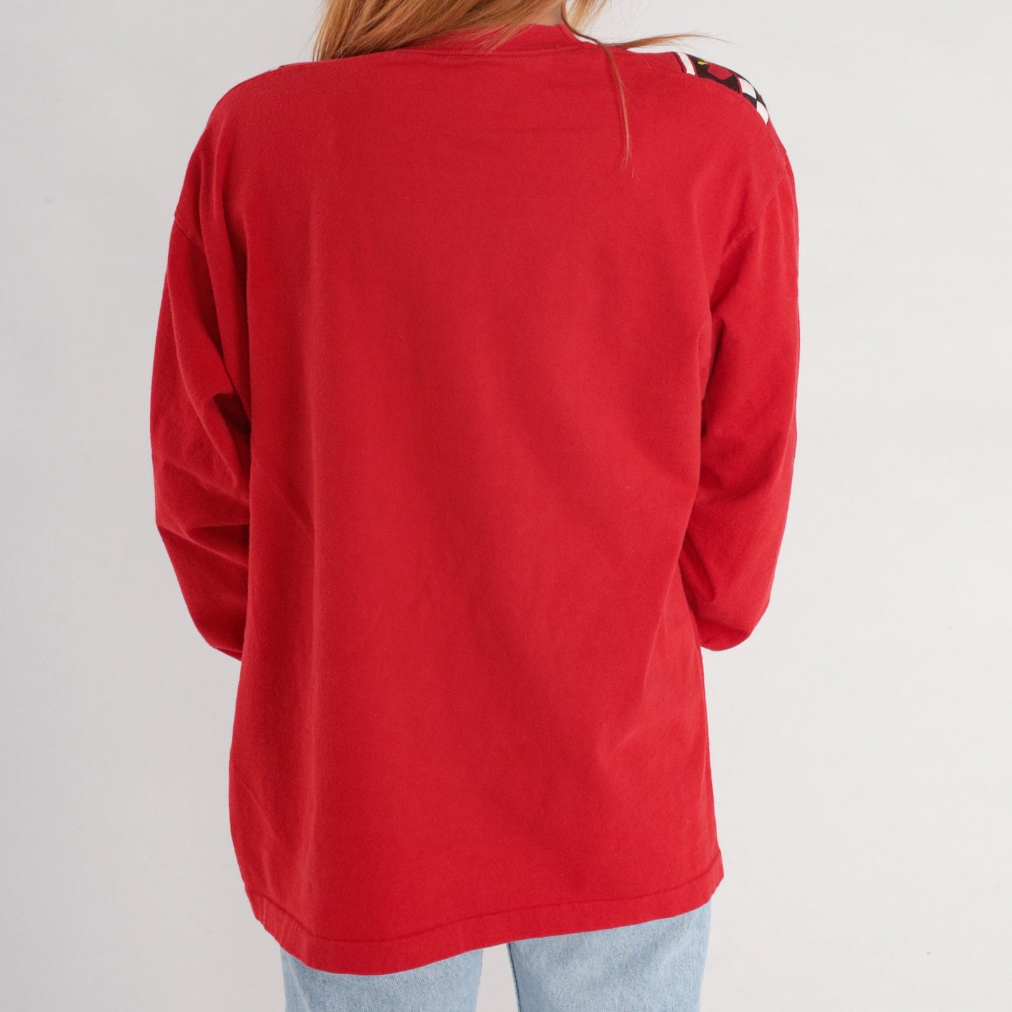 90s Apple Checkered Print Long Sleeve T-Shirt Red Extra Large XL