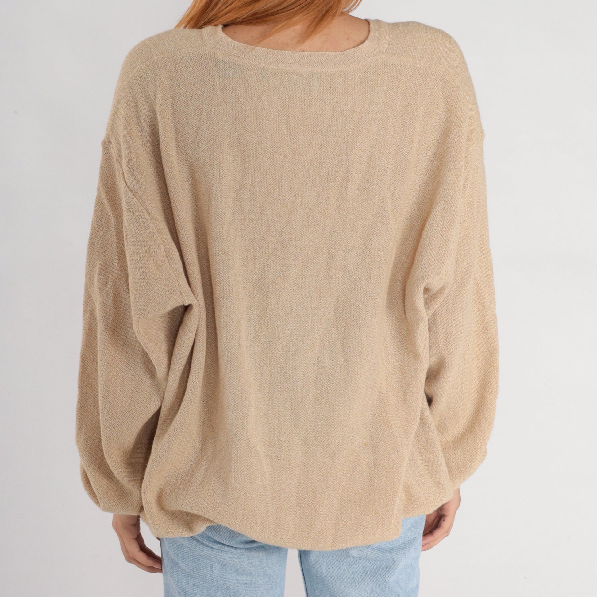 90s Tan Alpaca Wool V-Neck Sweater Pullover Knit Extra Large