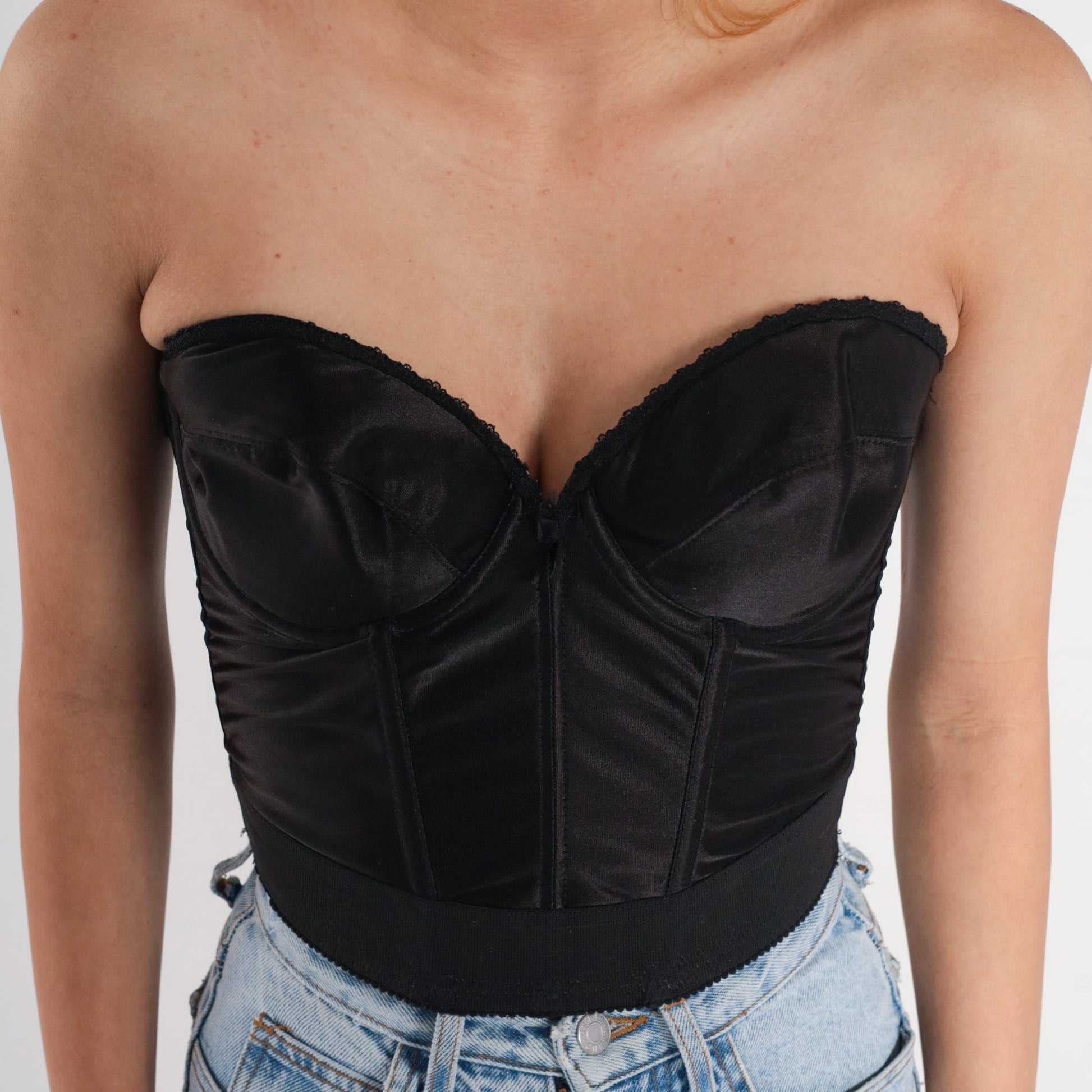80s Backless by Smoothie Black Boned Bustier Strapless Sweetheart Corset 36C