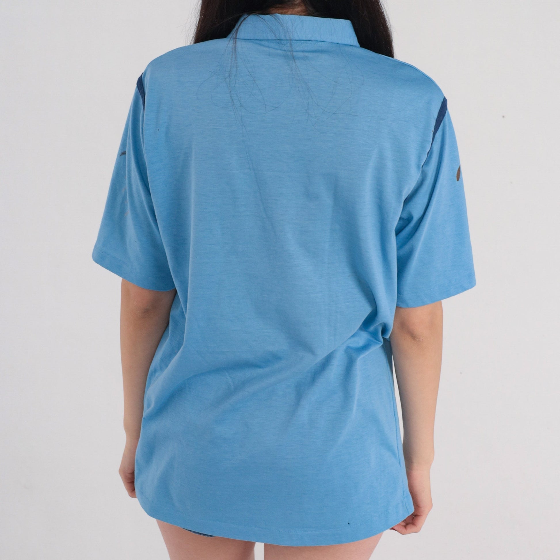 70s Rainbo Bread Blue Polo Shirt Medium M Vintage Collared