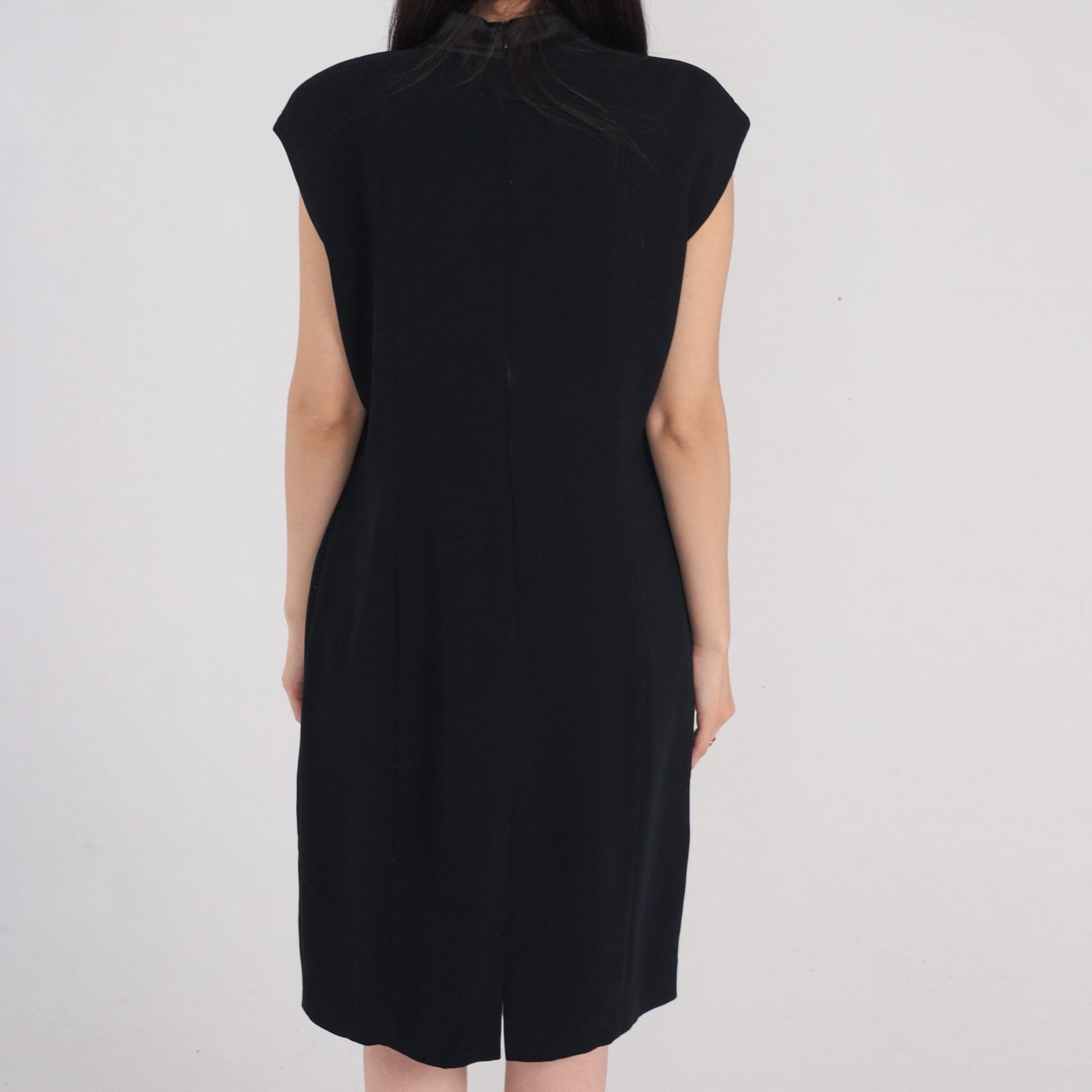 Y2K Jones New York Black Mandarin Collar Mini Dress Cap Sleeve Large 12