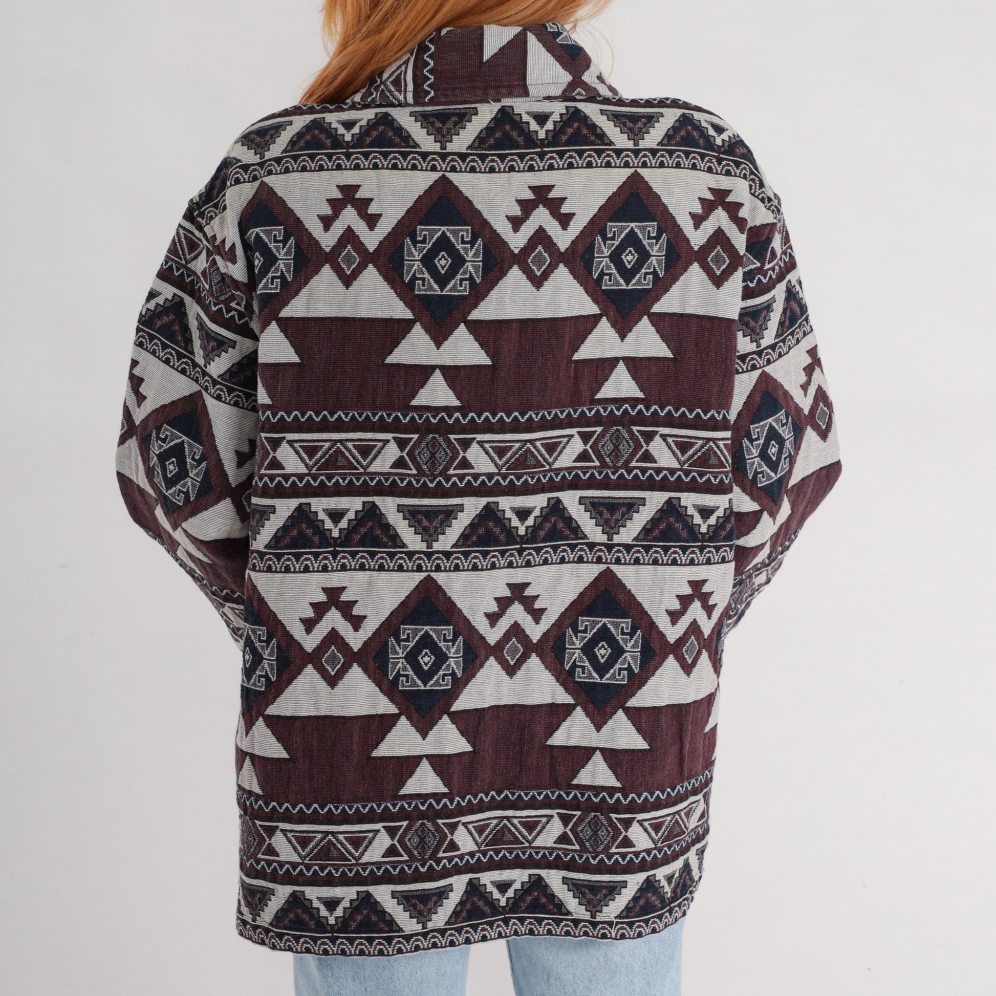 90s Southwestern Tapestry Jacket Brown Navy White Aztec Print Extra Extra Large XXL