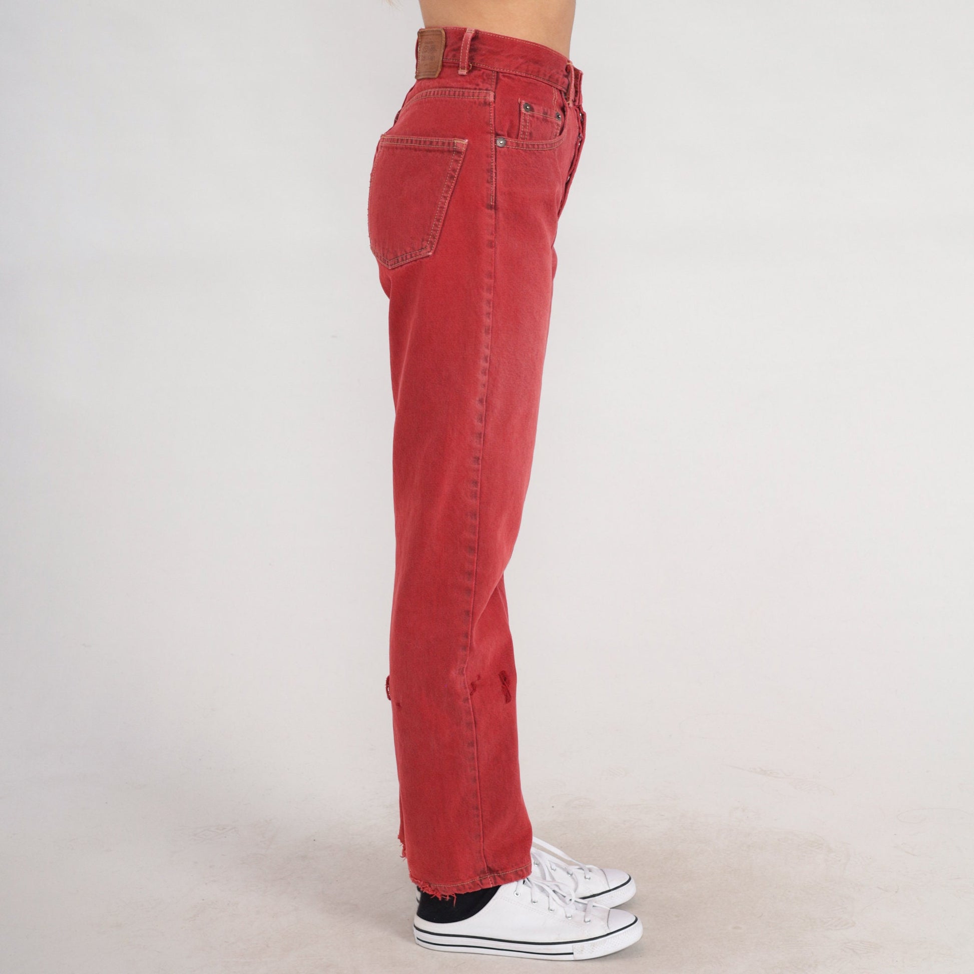 00s Calvin Klein Red Denim High Waisted Slim Straight Jeans Small 26