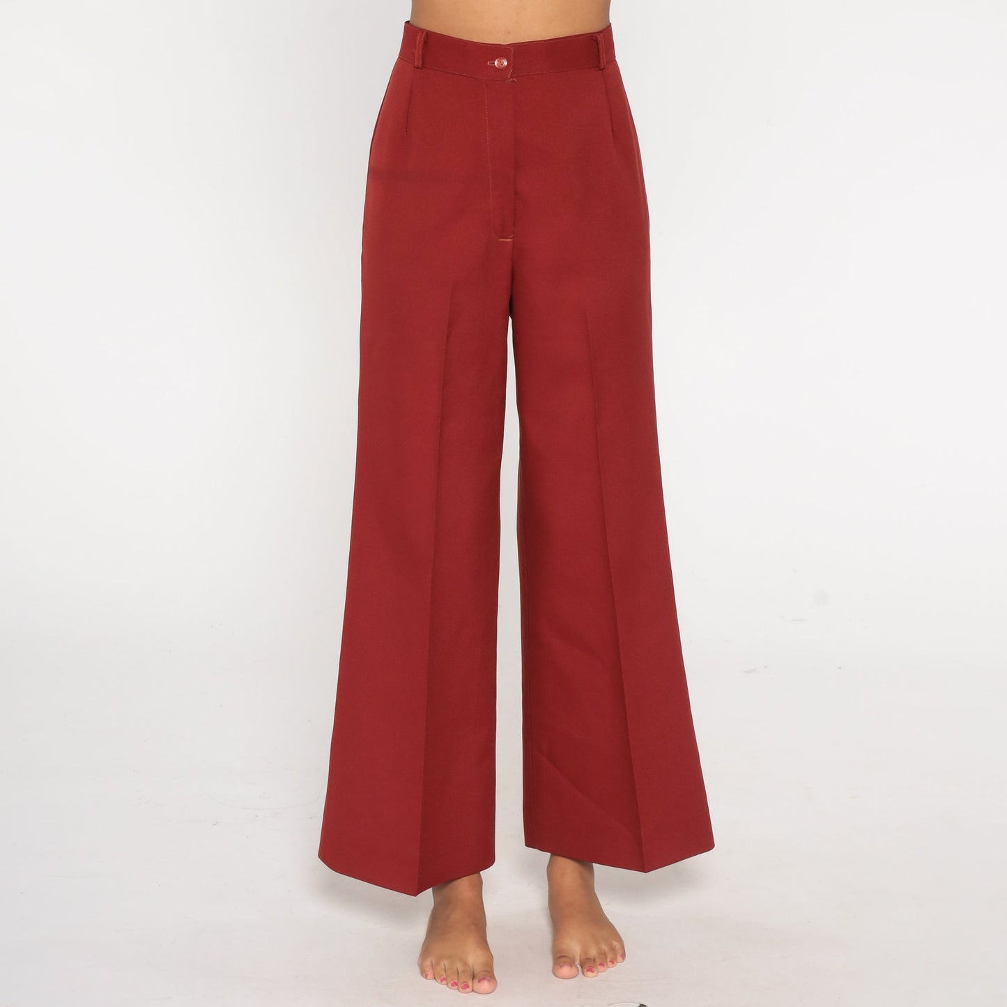 70s Red High-Waisted Bell Bottom Pants Small
