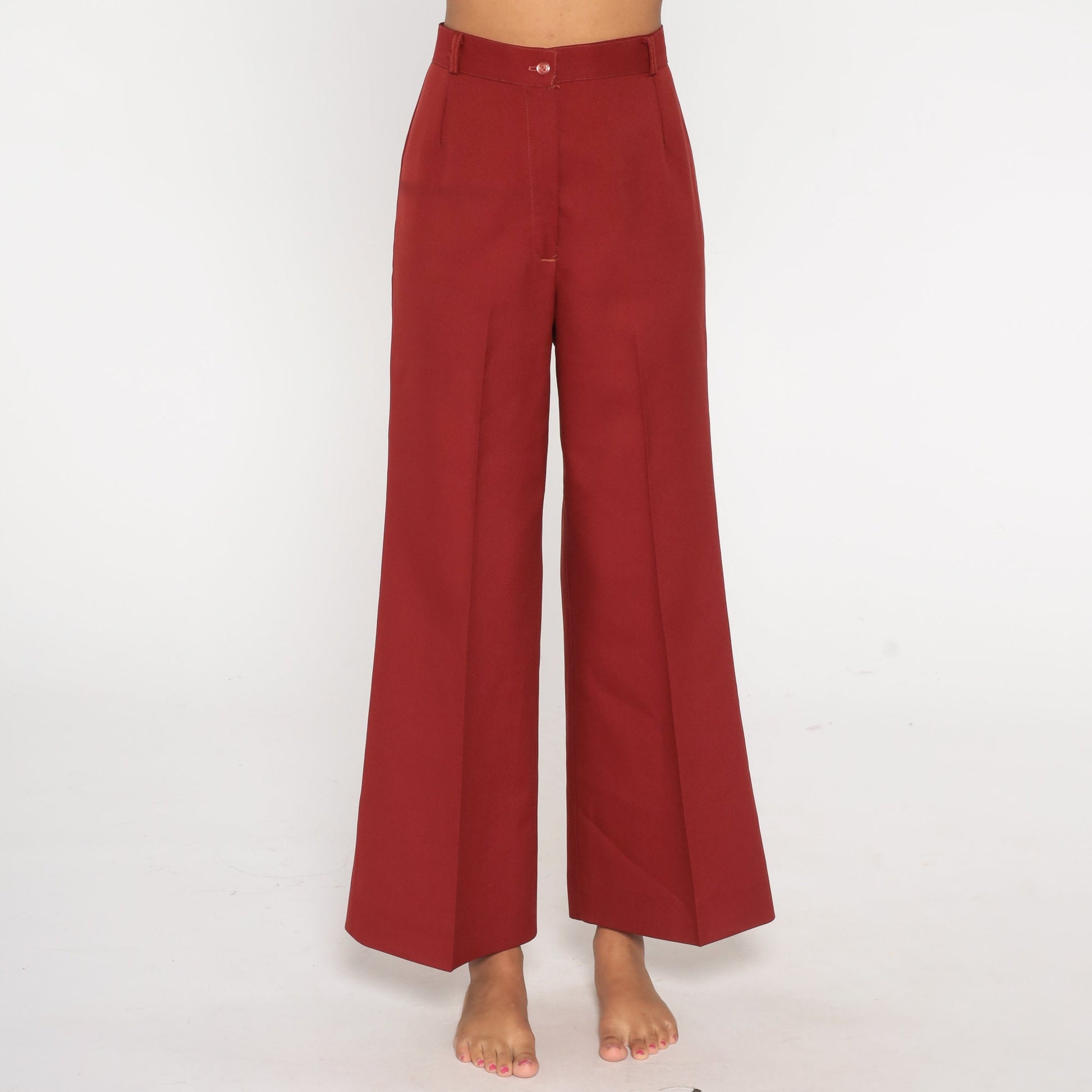 70s Red High-Waisted Bell Bottom Pants Small