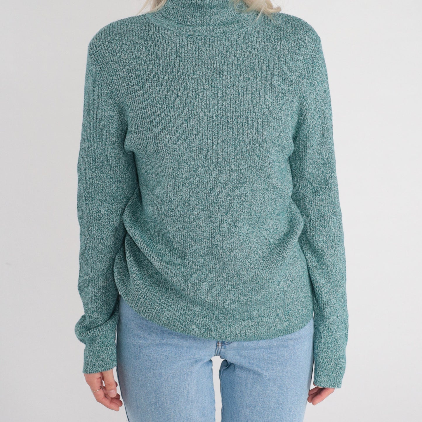 00s Green Flecked Ribbed Knit Turtleneck Cotton Long Sleeve Extra Large XL