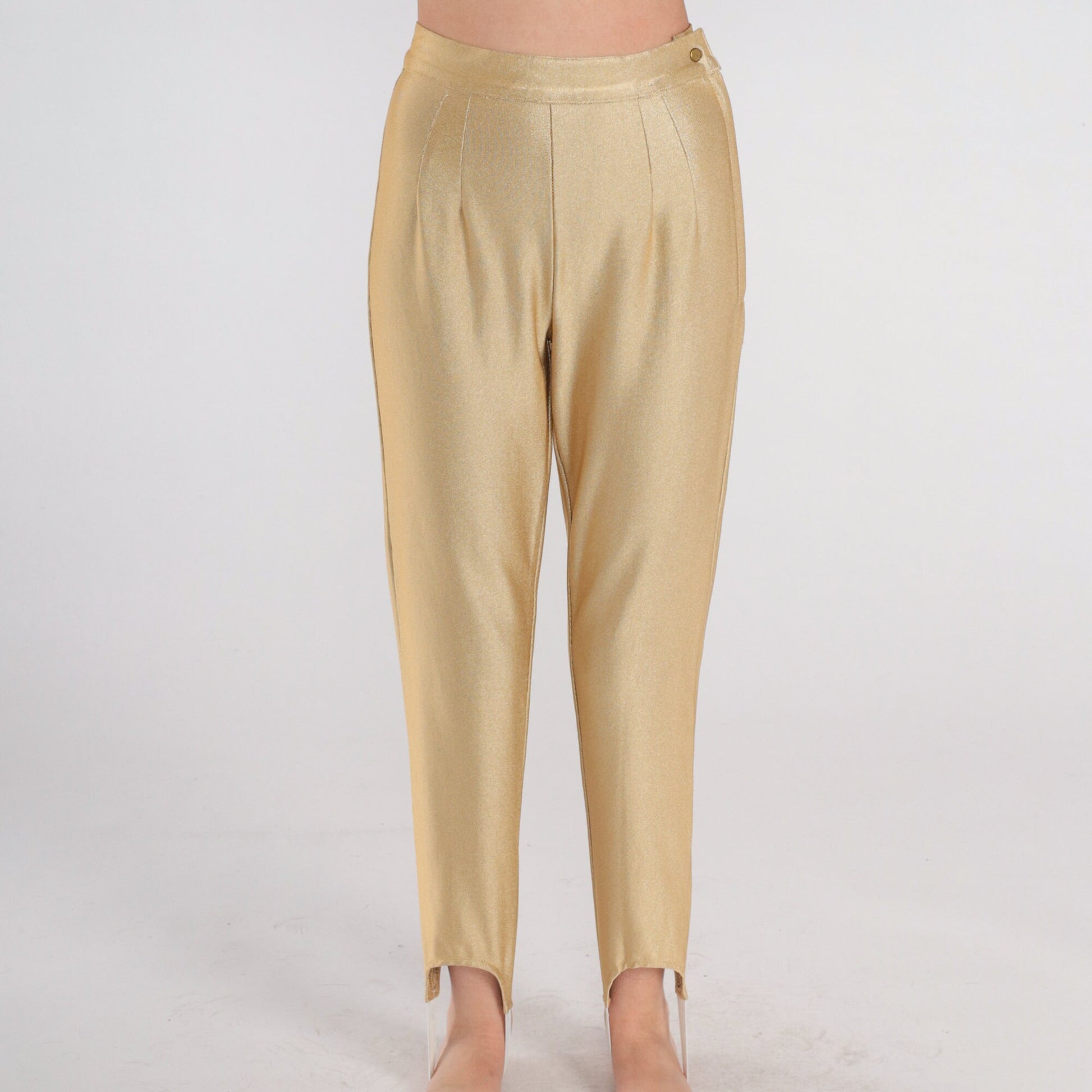 80s Gold Metallic Stirrup Pants High Waisted Tapered Trousers Extra Small