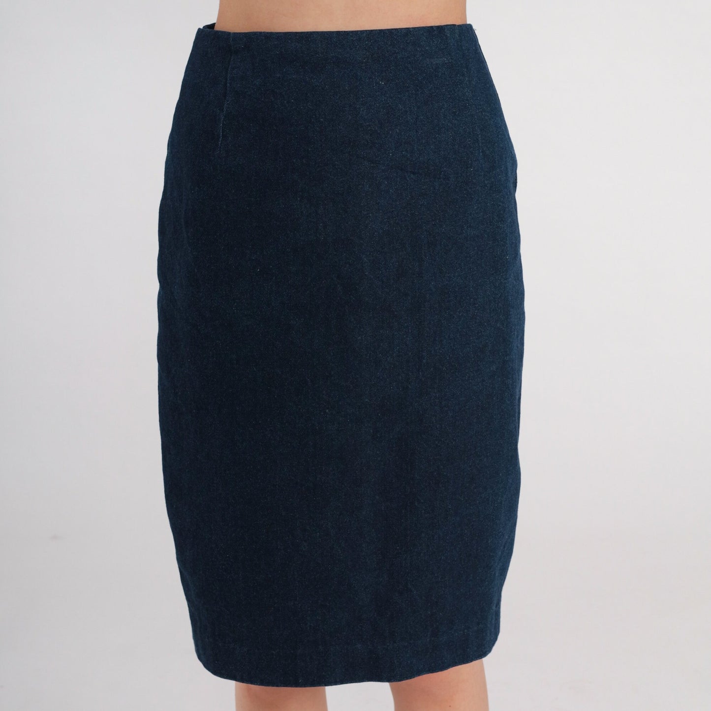 80s Dark Wash Denim Mini Skirt High Waist Pencil Cut Extra Small