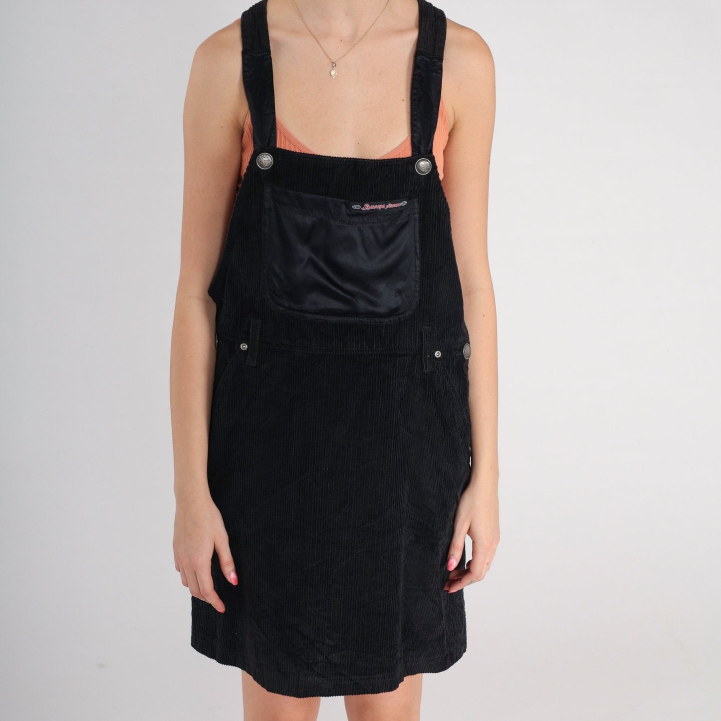 90s Squeeze Jeans Black Corduroy Overall Dress Mini Skort Small