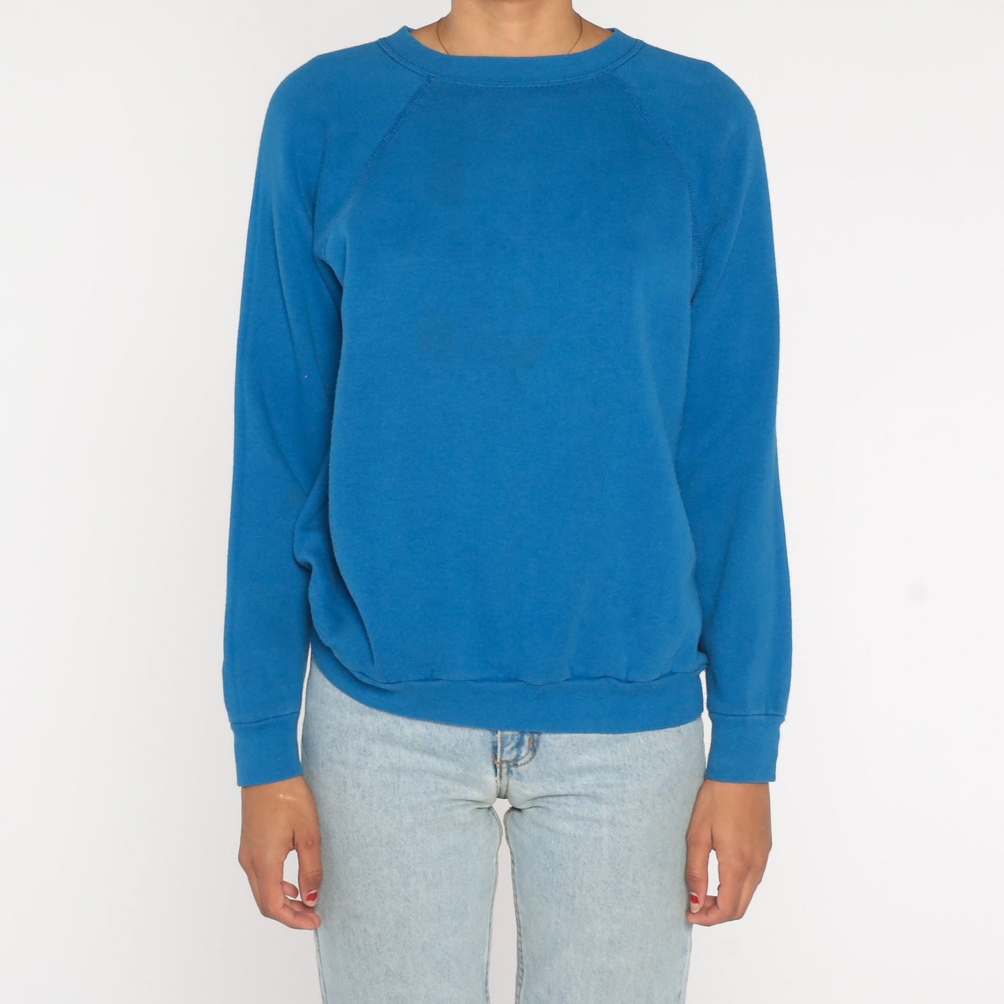 80s Tultex Blue Crewneck Sweatshirt Raglan Sleeve Vintage Large L