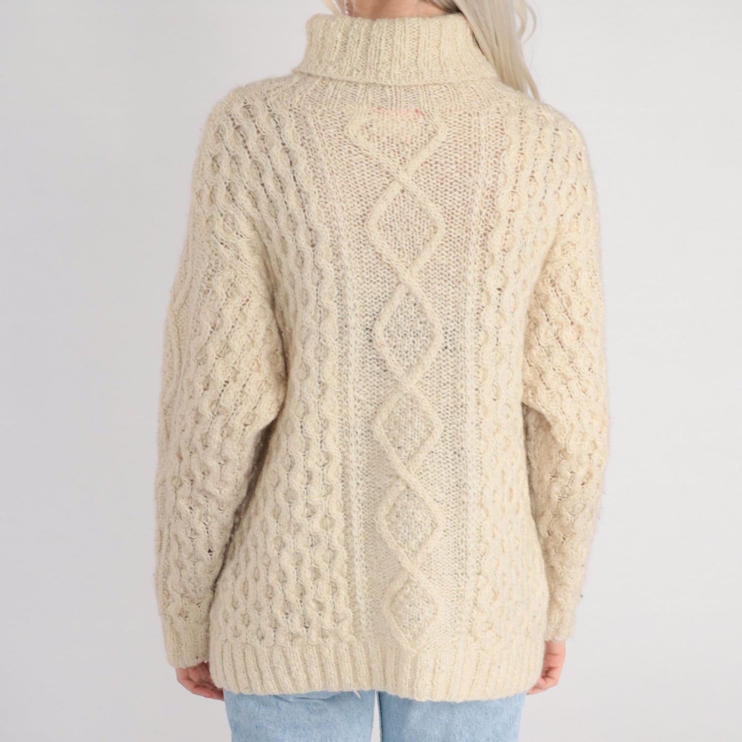 90s Liz Claiborne Cream Cable Knit Wool Turtleneck Sweater Medium M