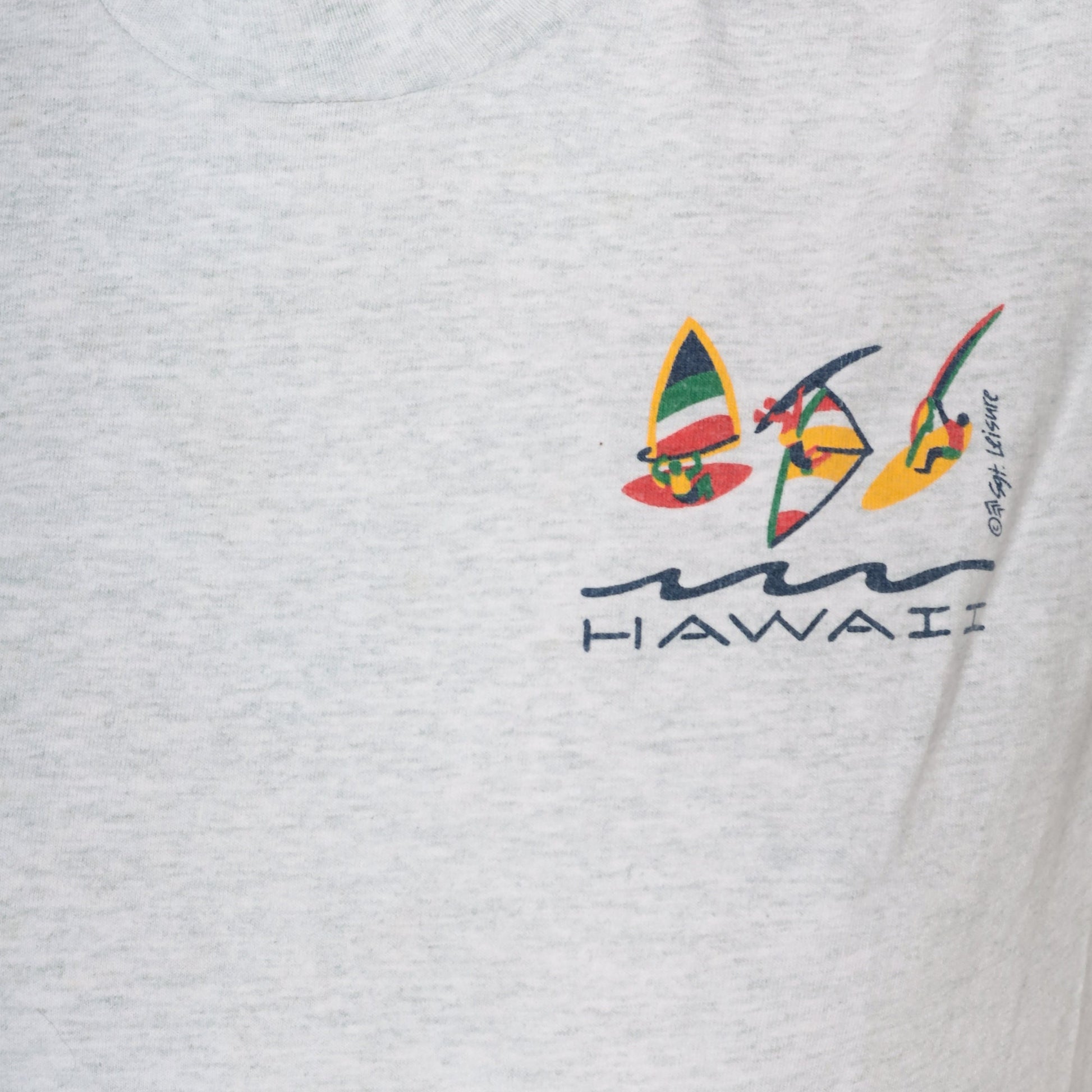 90s Hawaii Windsurfing Graphic T-Shirt Light Grey Cotton Single Stitch Small