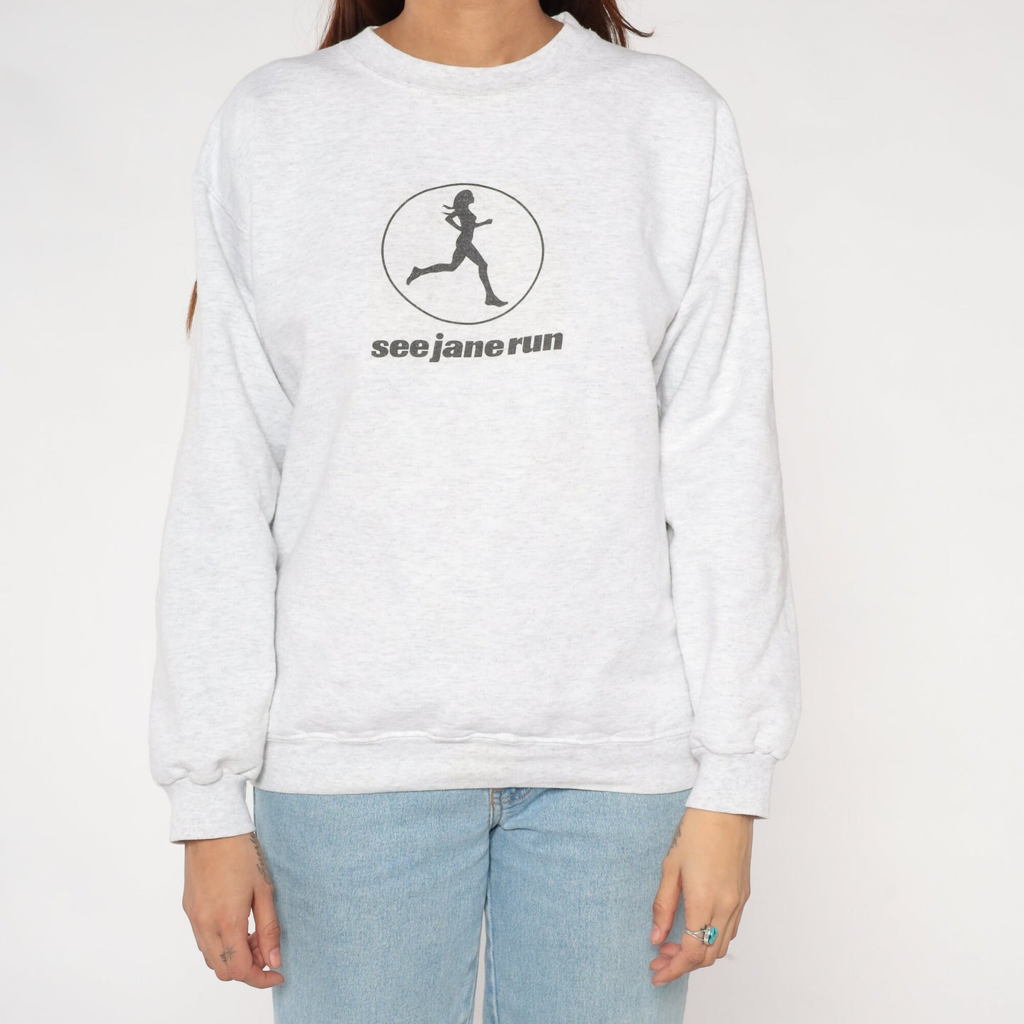 00s See Jane Run Female Runner Graphic Sweatshirt Heather Grey Medium M