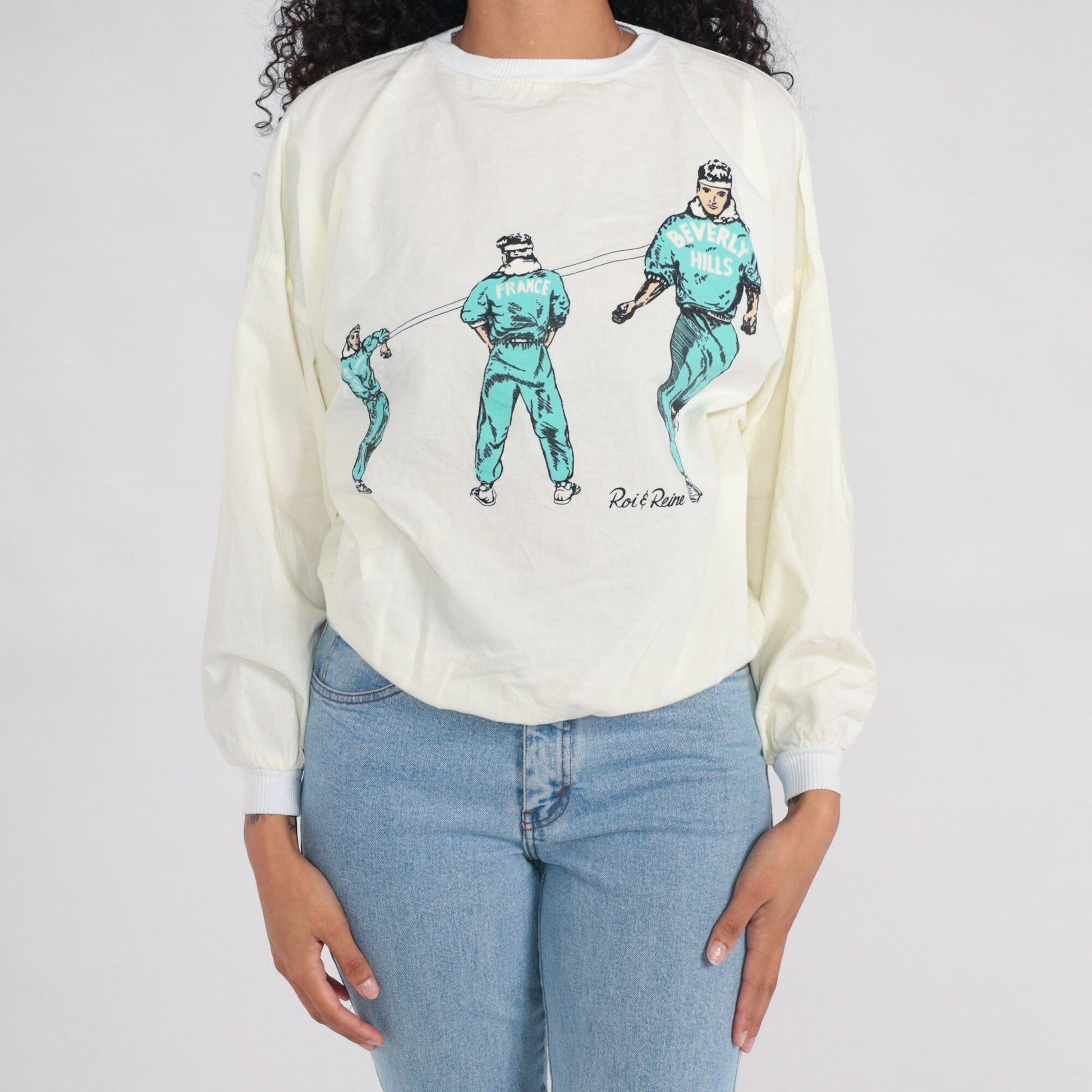 90s Roi & Reine Graphic Sports Shirt Yellow Cotton Long Sleeve Small