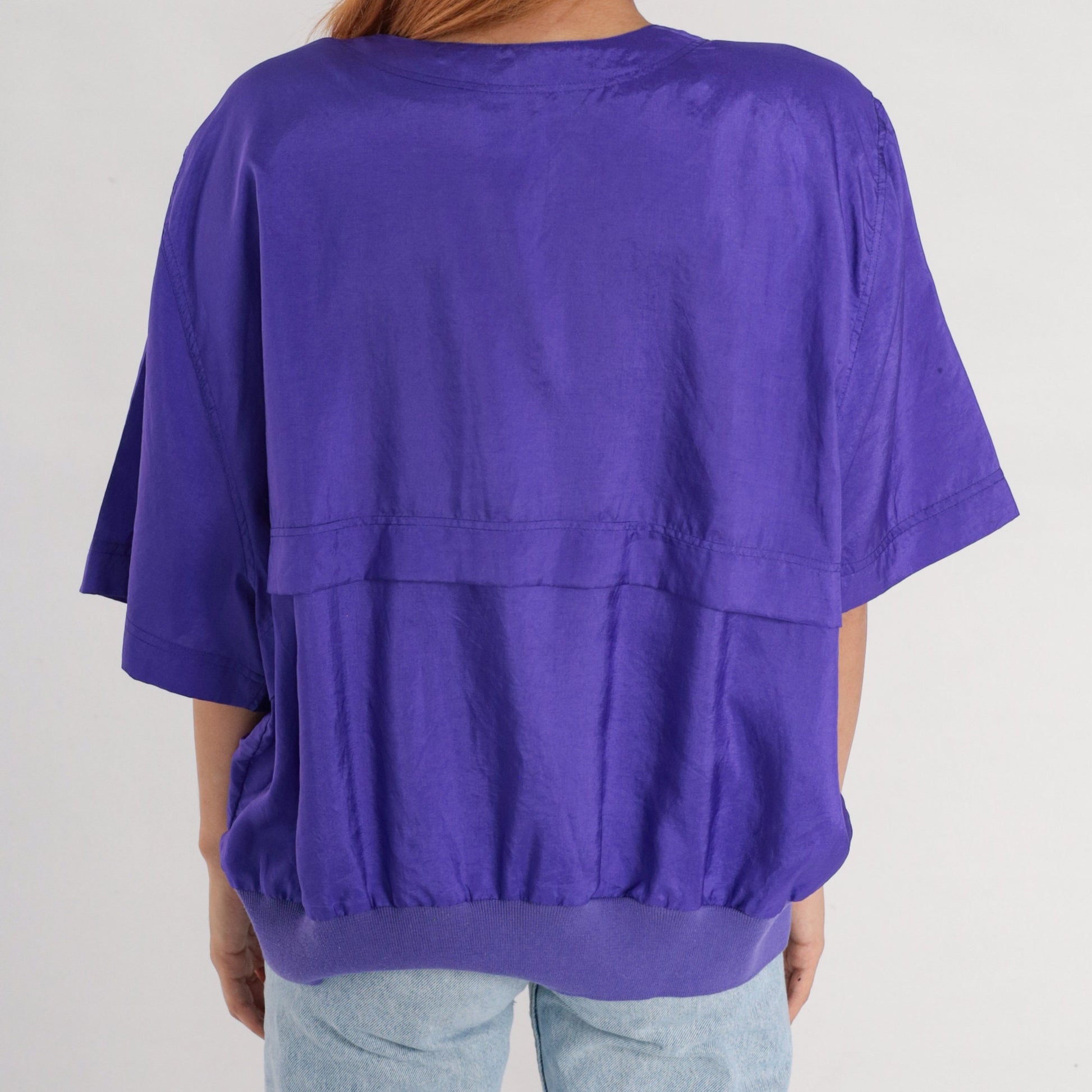 90s Leslie Fay Purple Button-Up Blouse Half Sleeve Banded Hem XXL