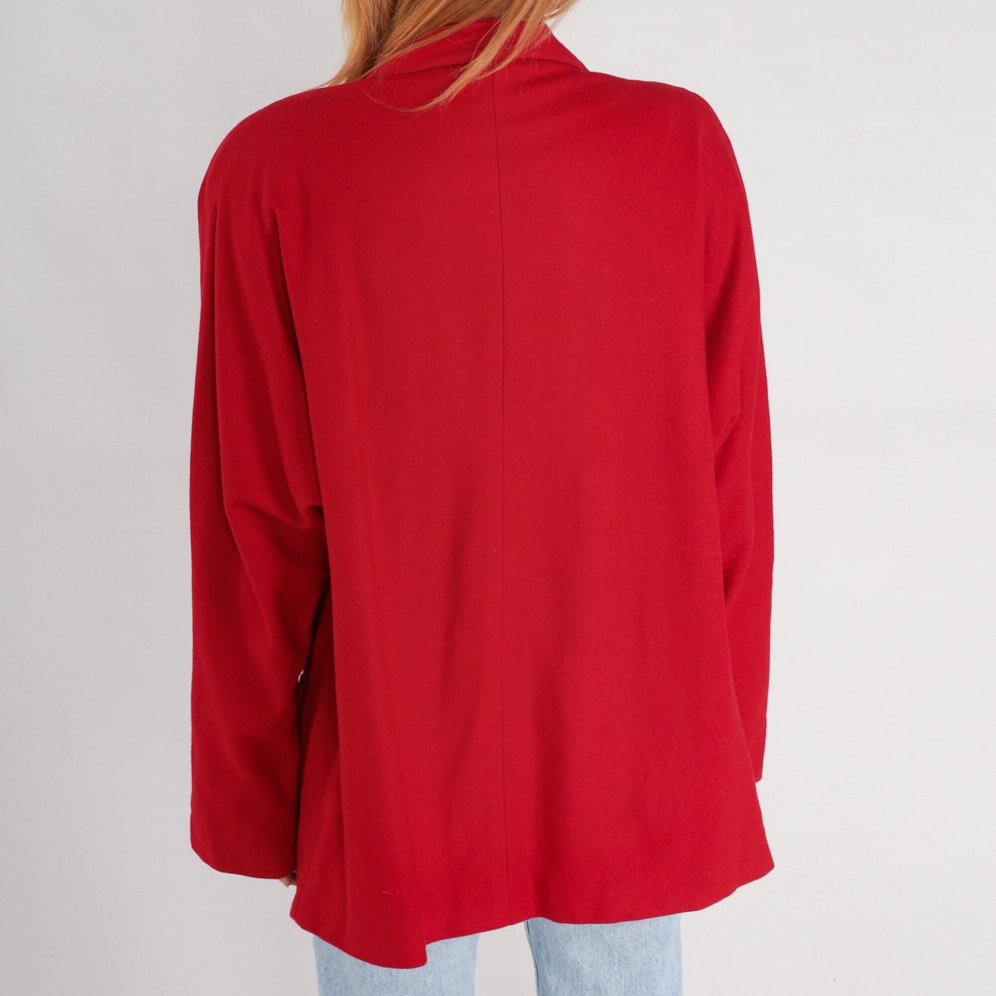 80s Red Wool Blazer Jacket Single Button Tailored Extra Large XL