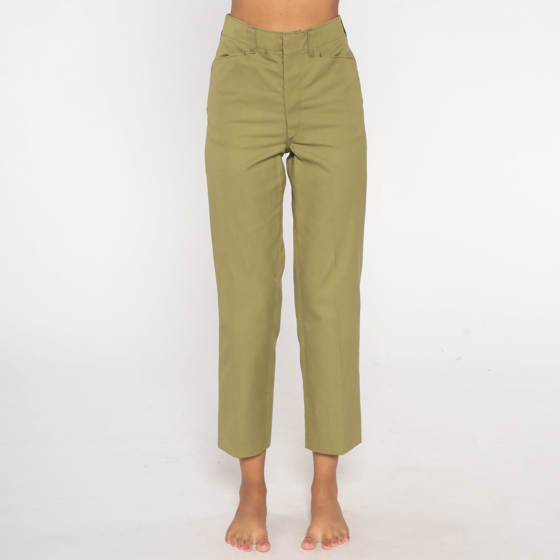 80s Boy Scout Olive Green Cotton Pants High Waisted Uniform Small
