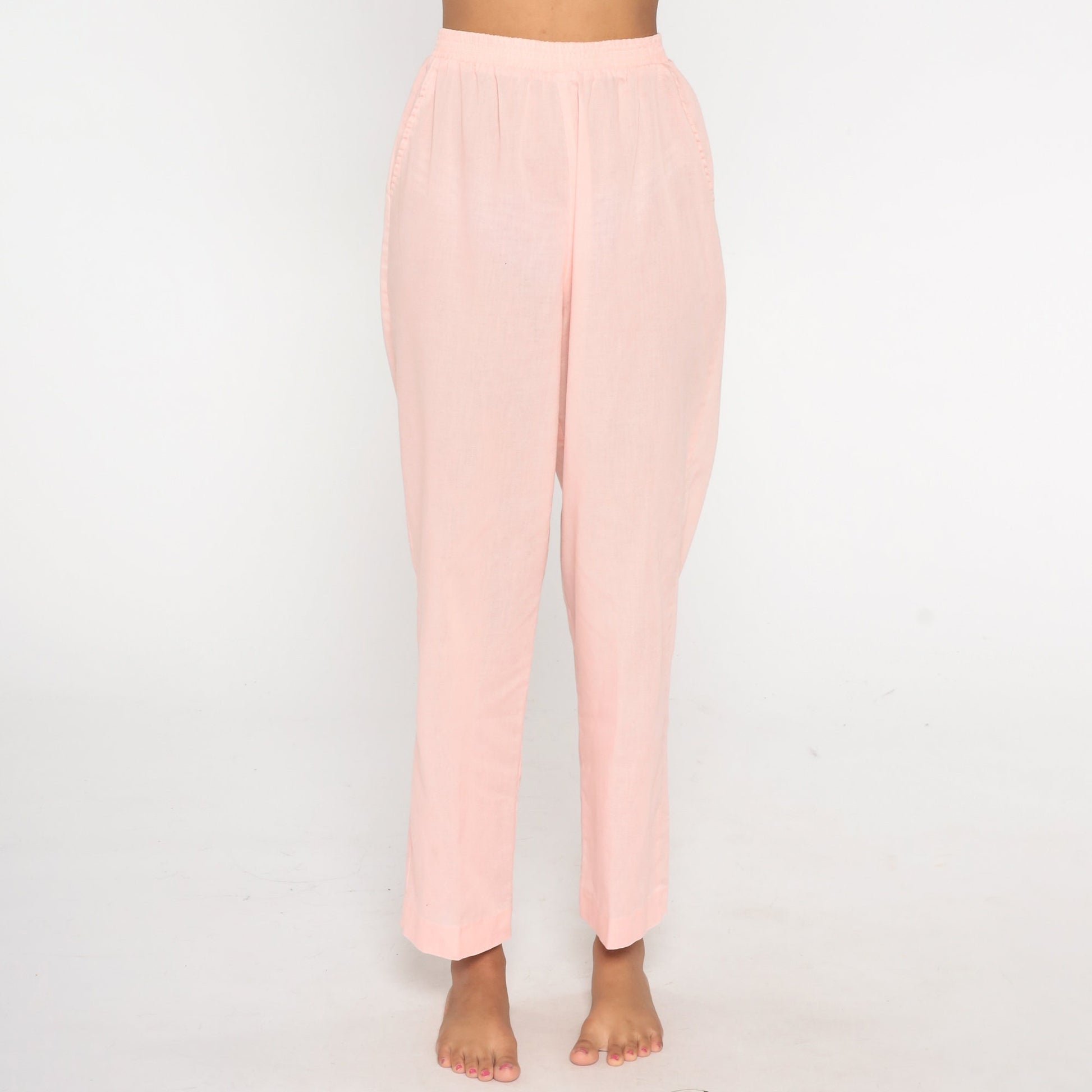80s Baby Pink Tapered High-Waist Trousers Cotton Blend Small Medium