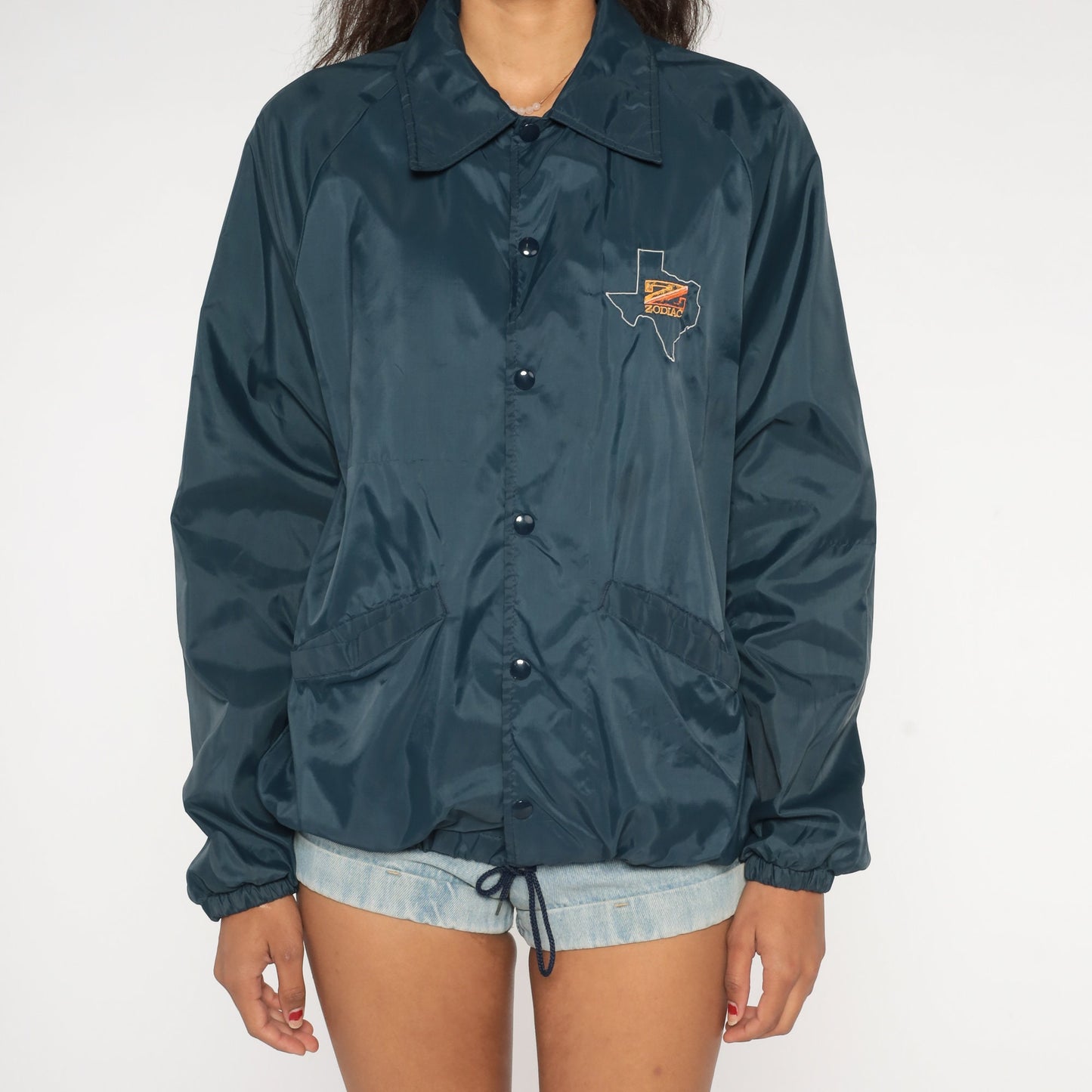 80s Zodiac Texas Map Windbreaker Navy Nylon Snap Jacket Medium