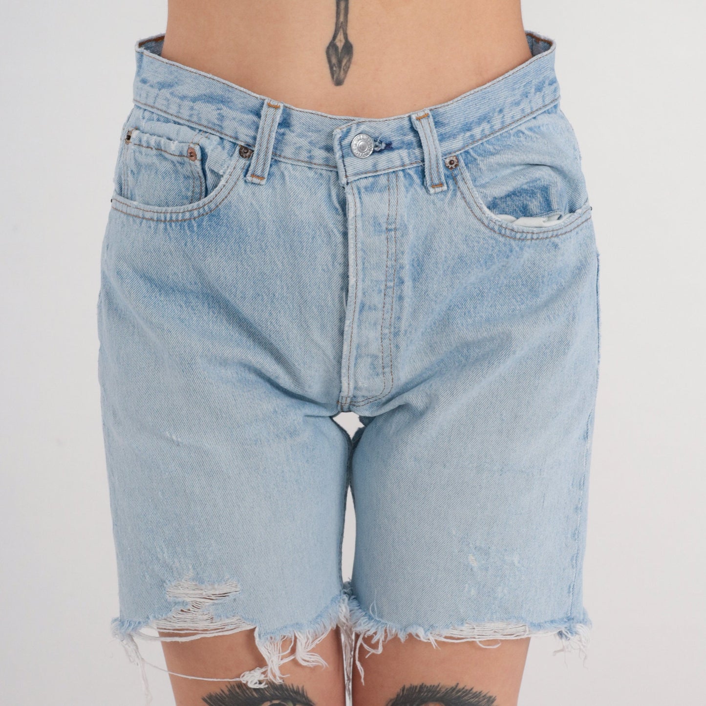 90s Levi's Light Wash Denim Cutoff Shorts High Waist Frayed Medium