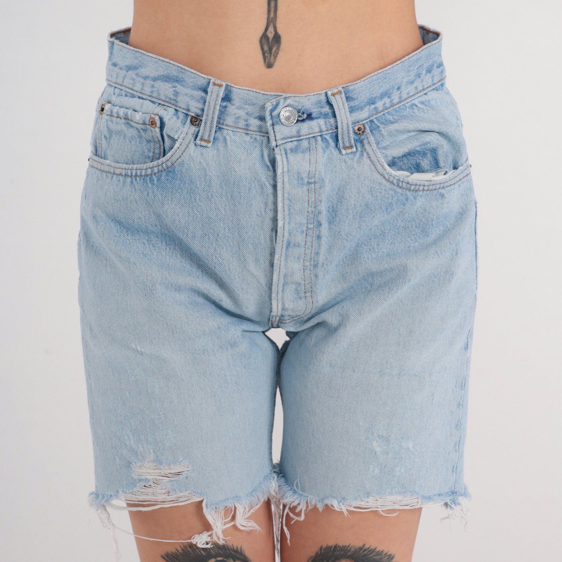 90s Levi's Light Wash Denim Cutoff Shorts High Waist Frayed Medium