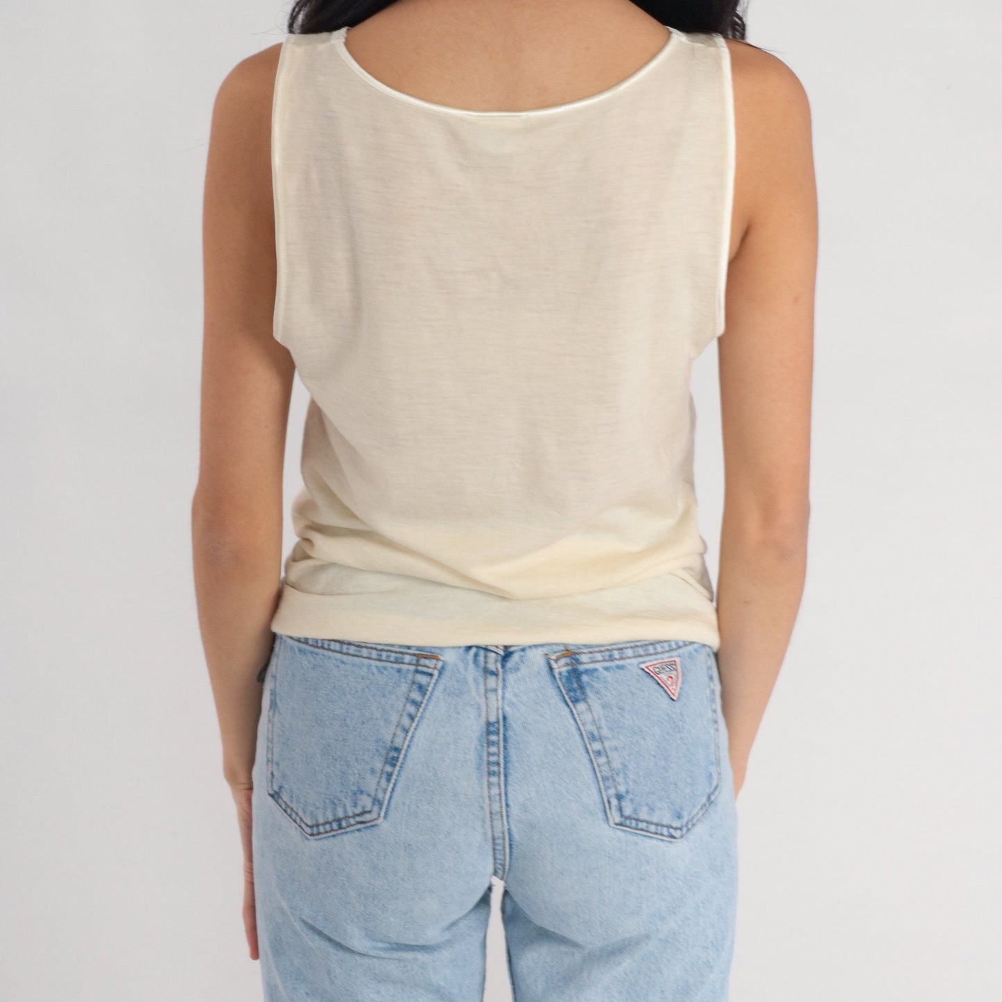 00s Ghiro Wool Silk Cami Tank Cream Lace Trim Large