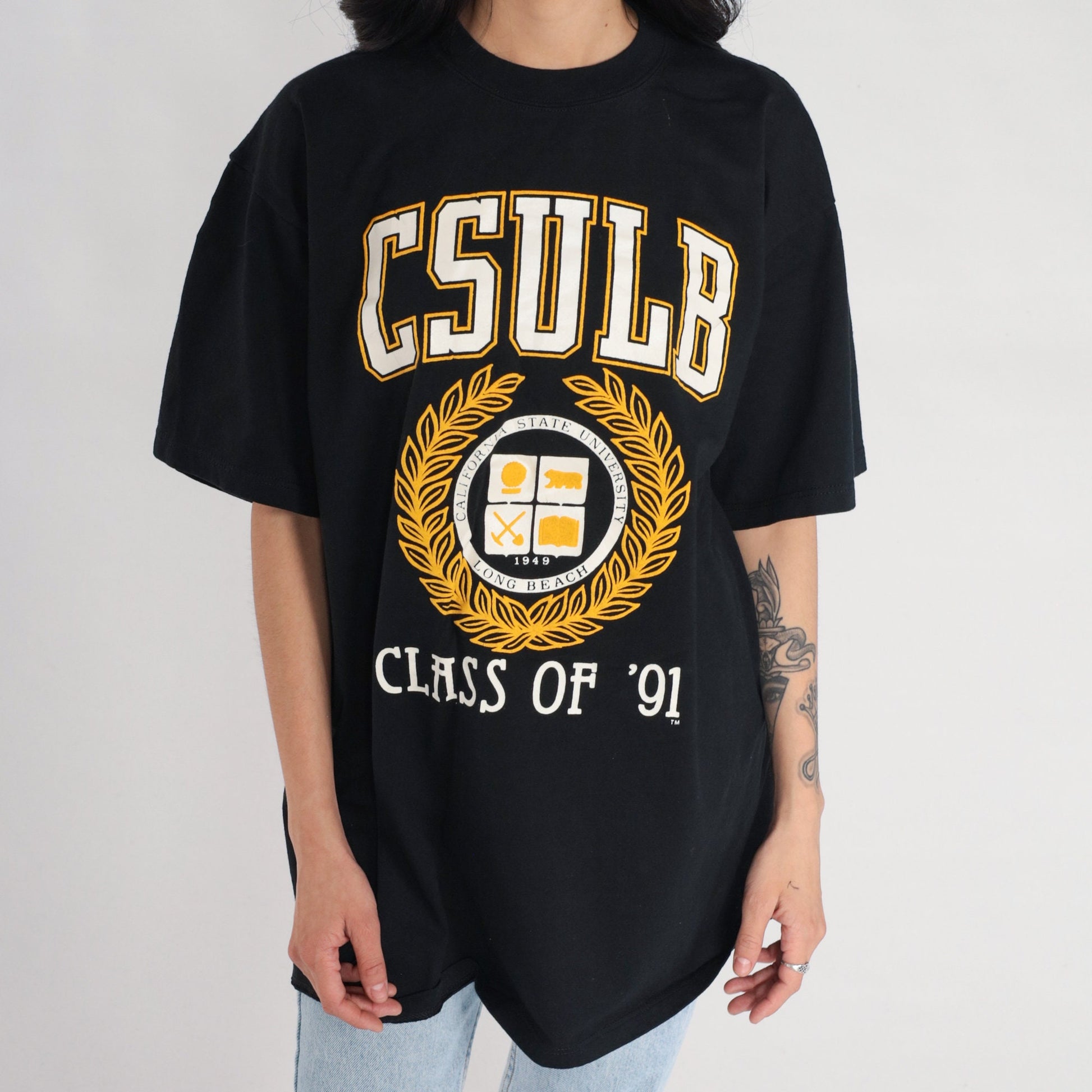1991 California State University Long Beach Class of '91 Graphic T-Shirt Black Extra Large XL