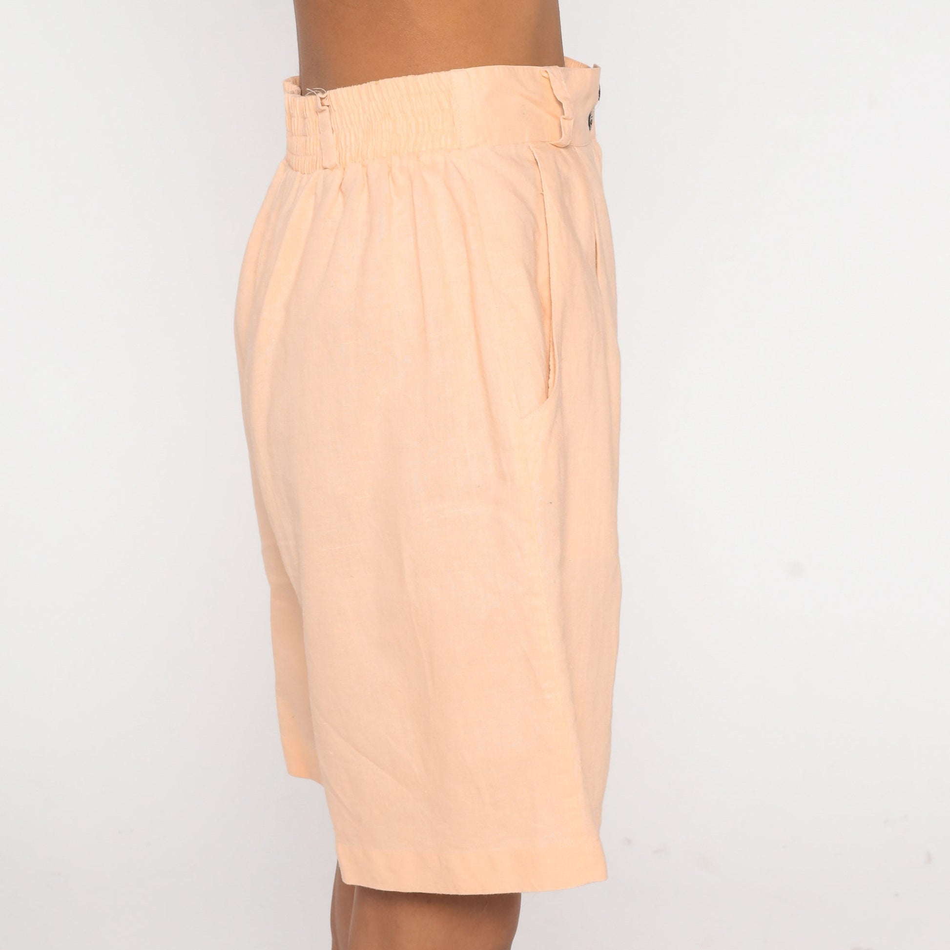 90s Light Peach Pleated High-Waist Shorts Cotton Blend Medium