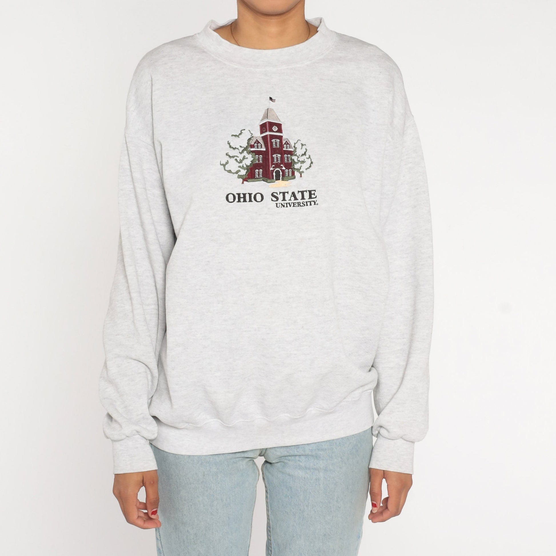 90s Ohio State University Embroidered Sweatshirt Heather Grey Crewneck Large