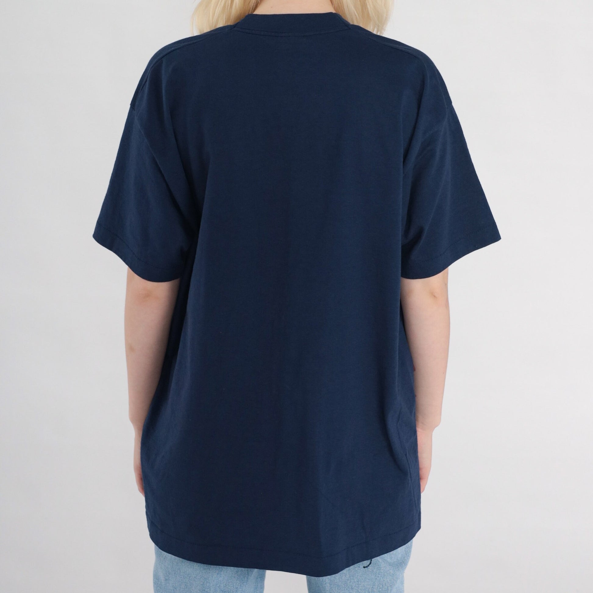 90s Clover Graphic T-Shirt Navy Blue Single Stitch Fruit of the Loom Extra Large XL