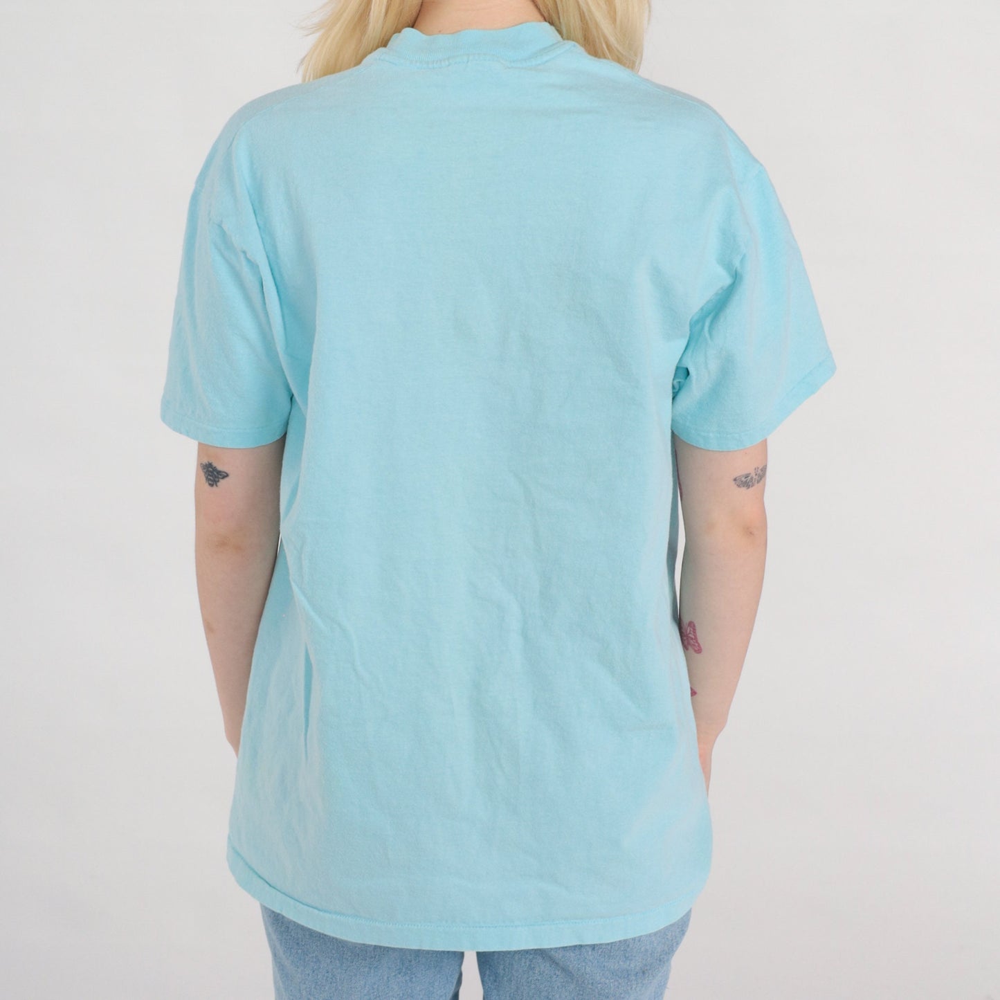 80s Boston Sailboat Graphic T-Shirt Single Stitch Aqua Blue Medium Large