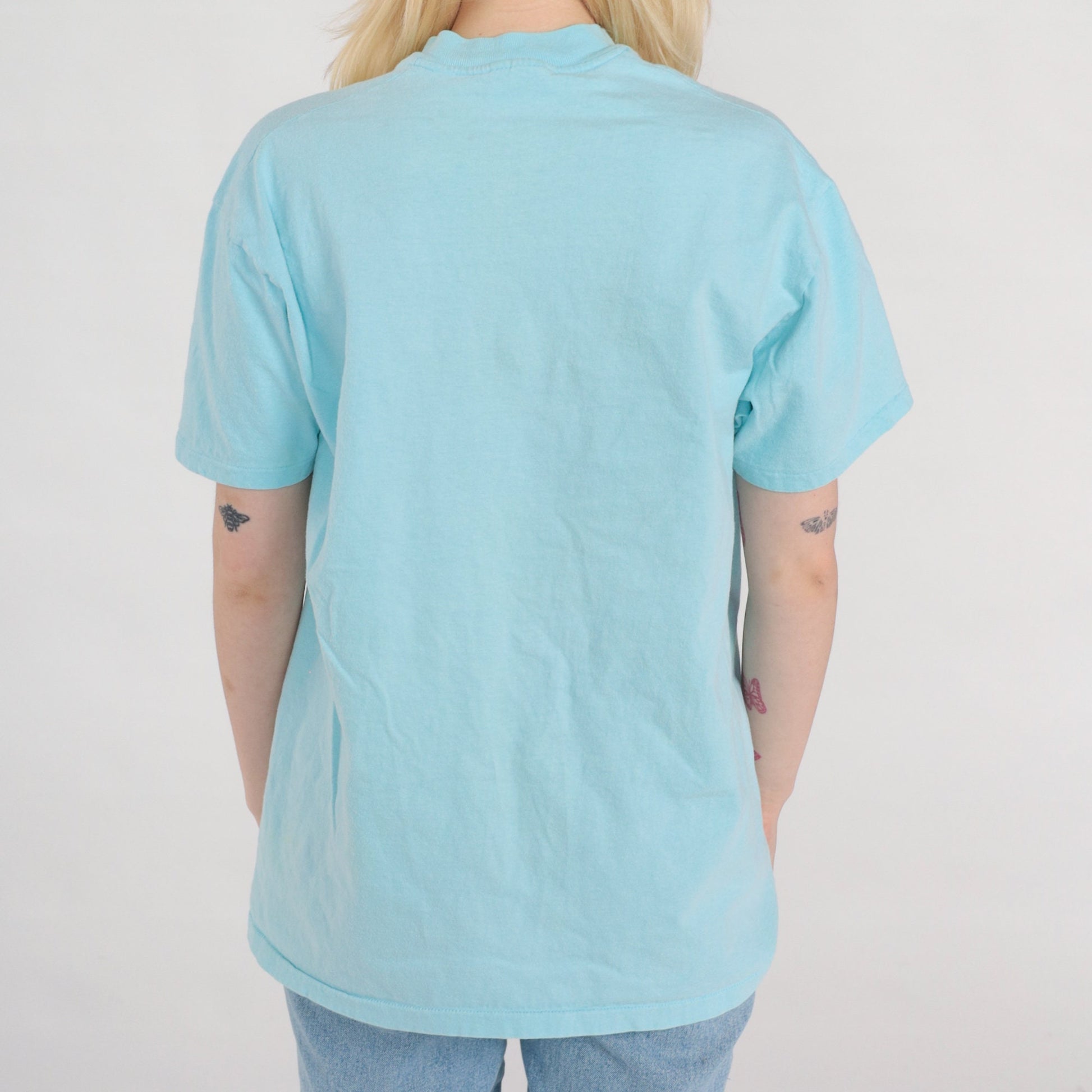 80s Boston Sailboat Graphic T-Shirt Single Stitch Aqua Blue Medium Large