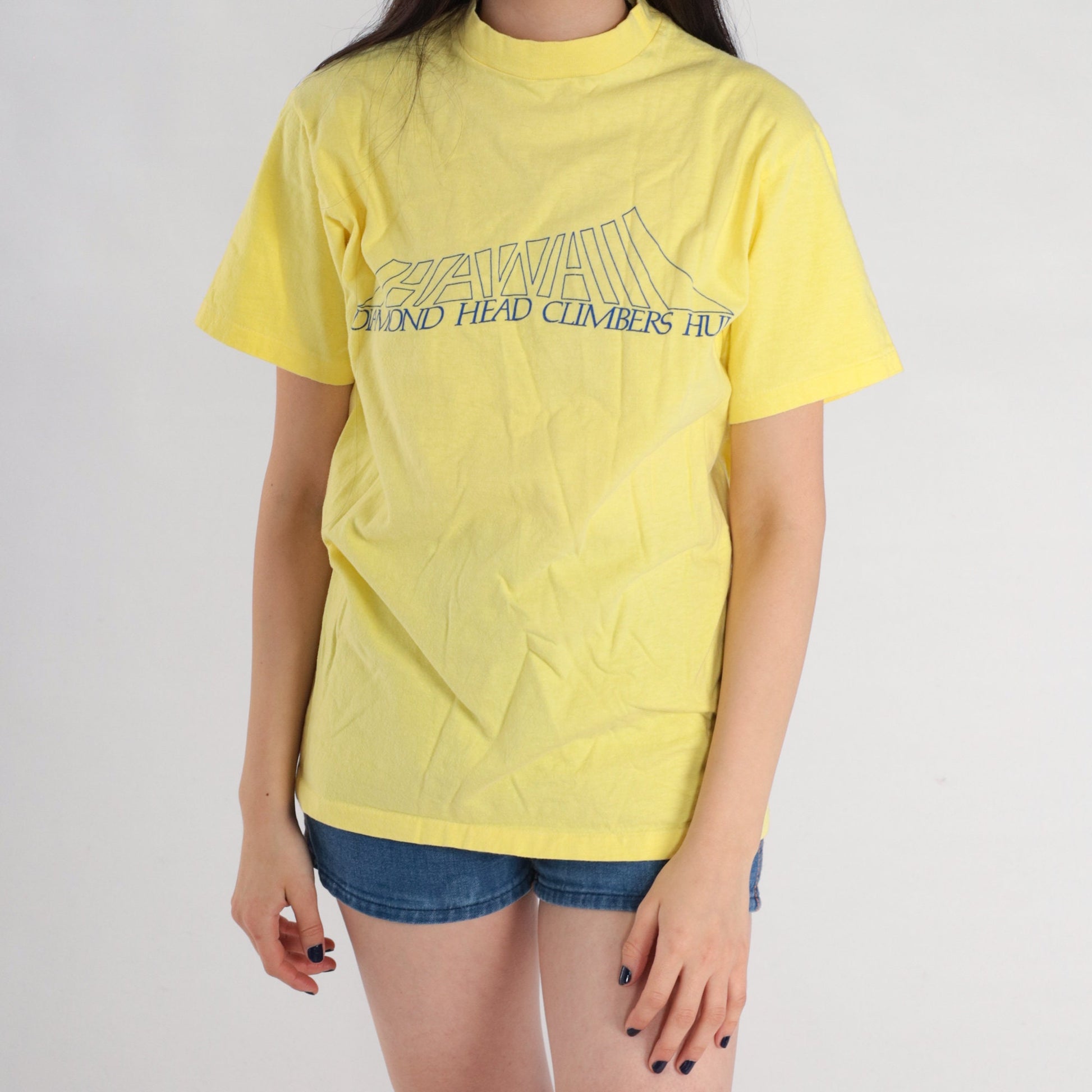 90s Diamond Head Climbers Hui Hawaii Graphic T-Shirt Yellow Single Stitch Small