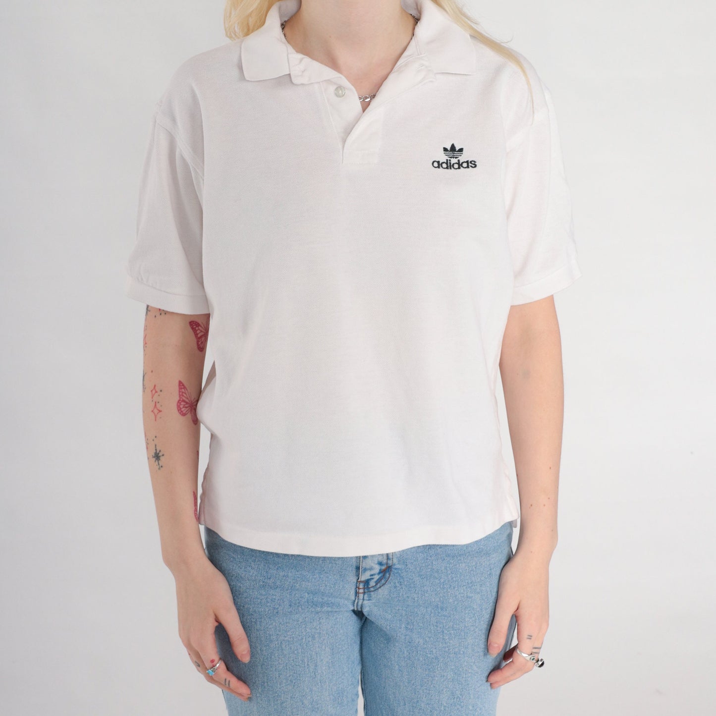 Adidas Polo Shirt 00s White Quarter Button Collared Short Sleeve Men's Small