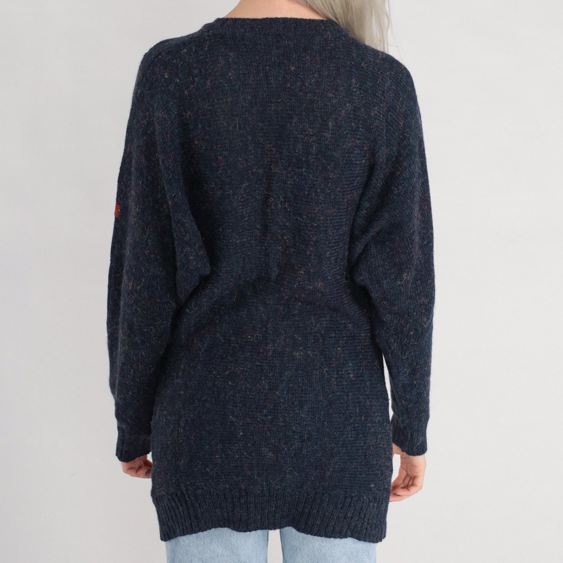80s Navy Argyle Diamond Knit Crewneck Pullover Sweater Small S