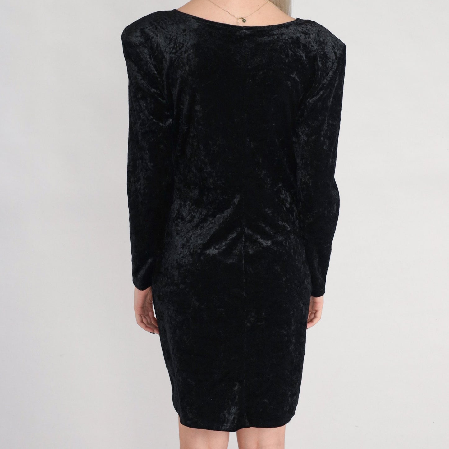 90s All That Jazz Black Velvet Mini Dress Long Sleeve Sheath Medium