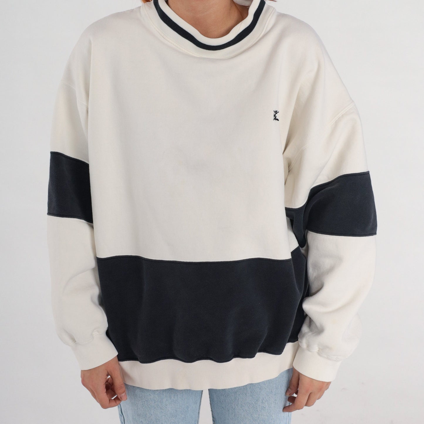 90s Hunt Club Color Block Sweatshirt Black White Ringer Crewneck Extra Large XL